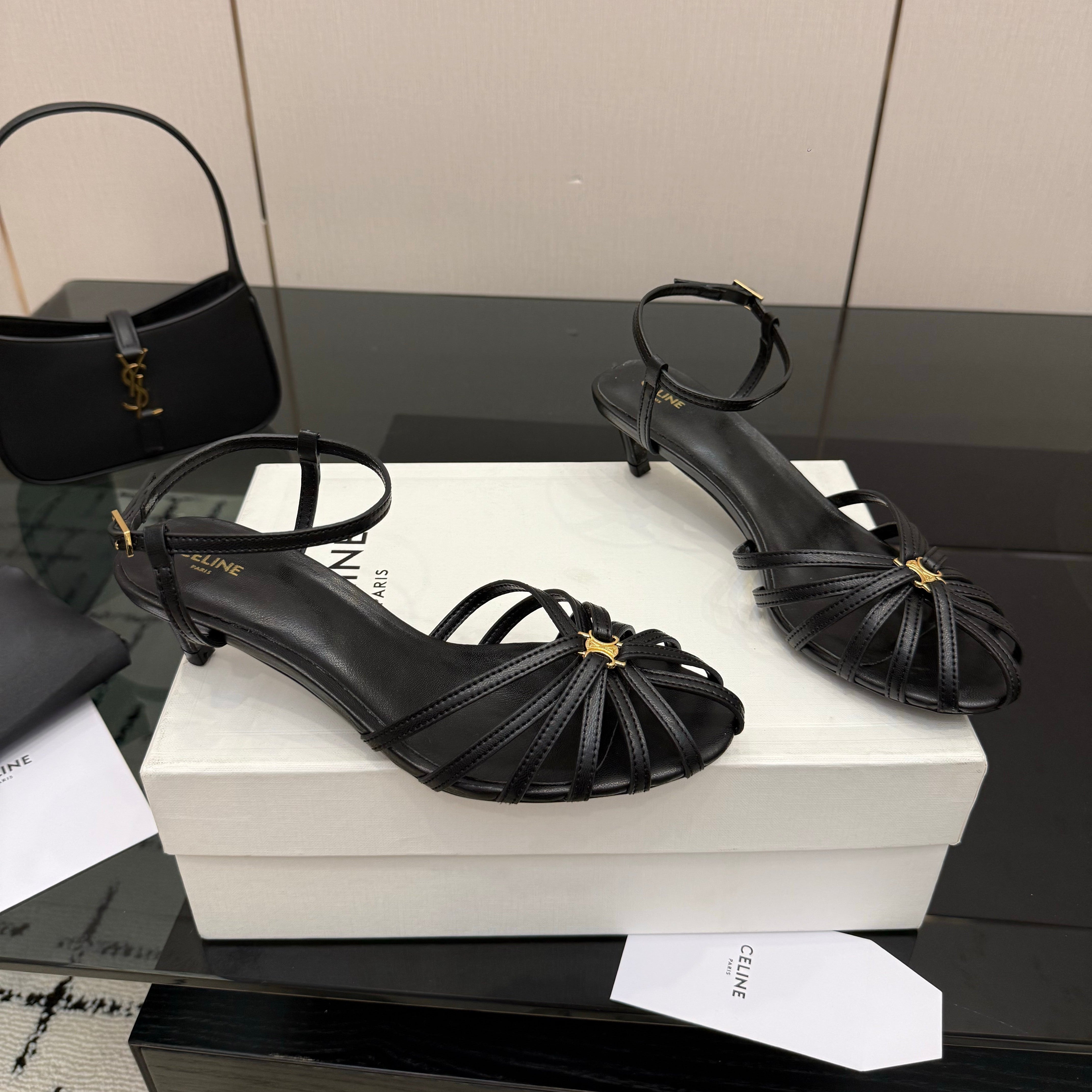 Celine 26s Sandal Triomphe 5cm Black Lambskin 894271