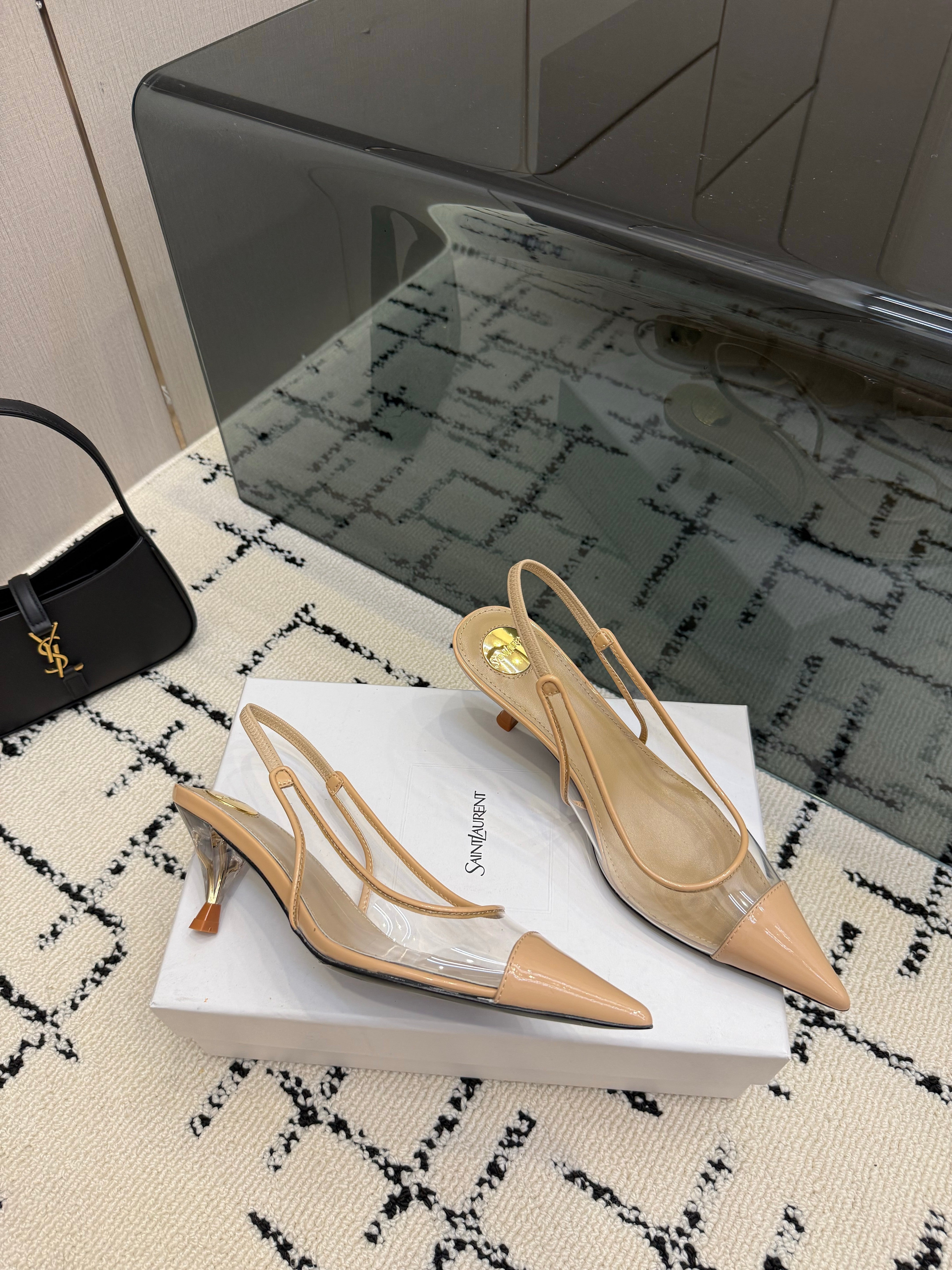 YSL Slingbacks Beige Patent Leather 894386