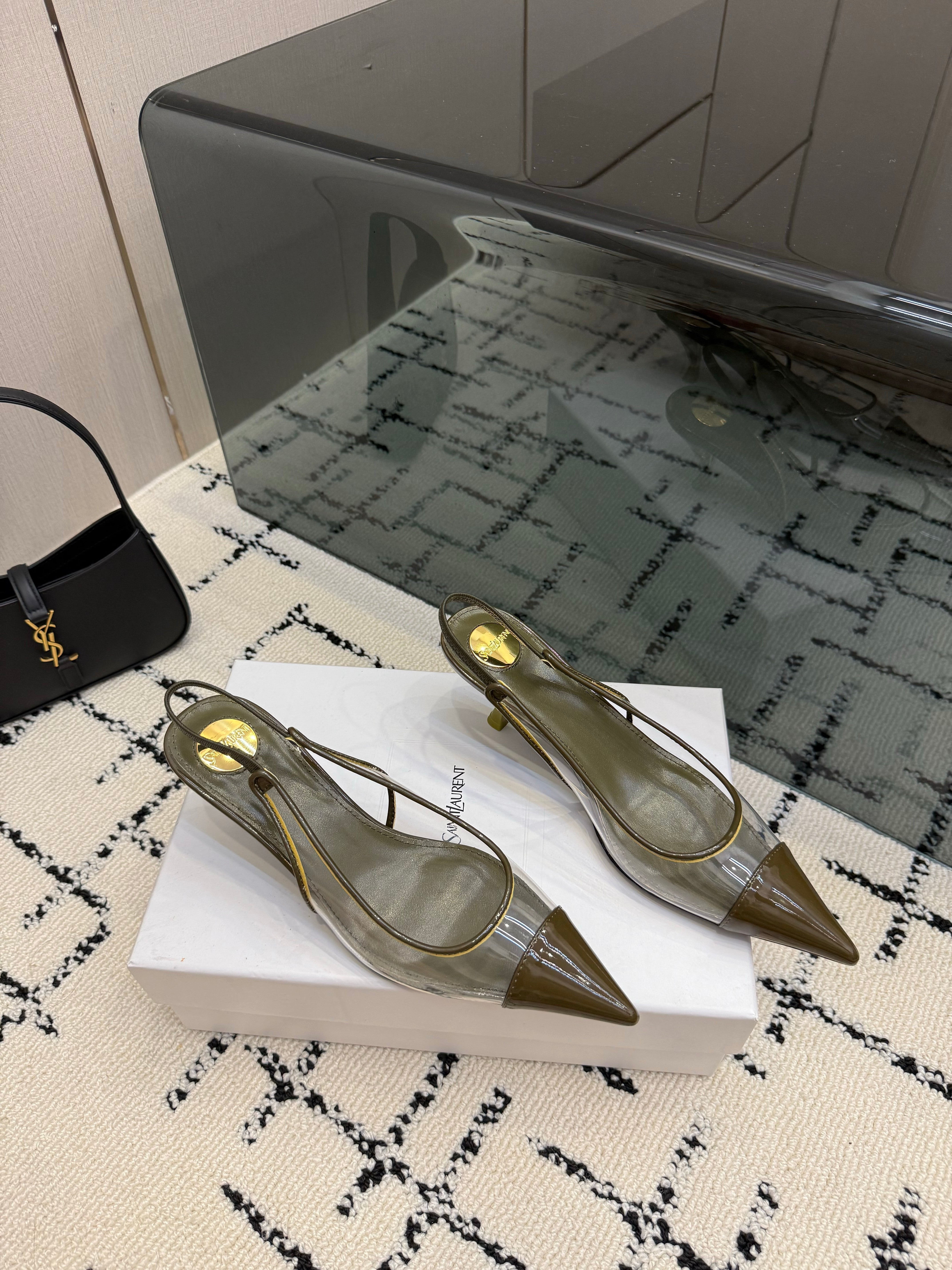 YSL Slingbacks Olive Patent Leather 894388