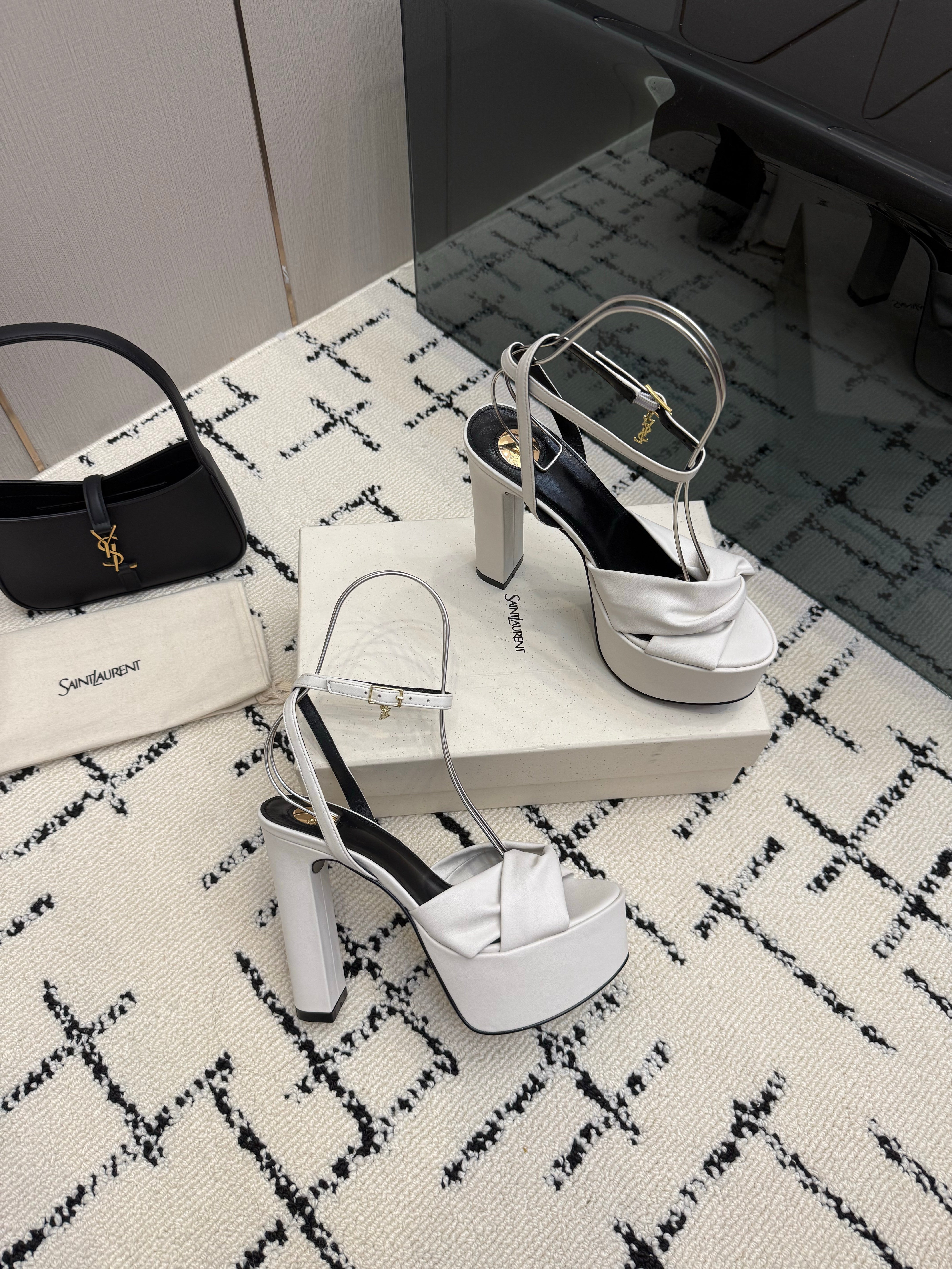 YSL Franciane Platform Sandals White Leather 894446