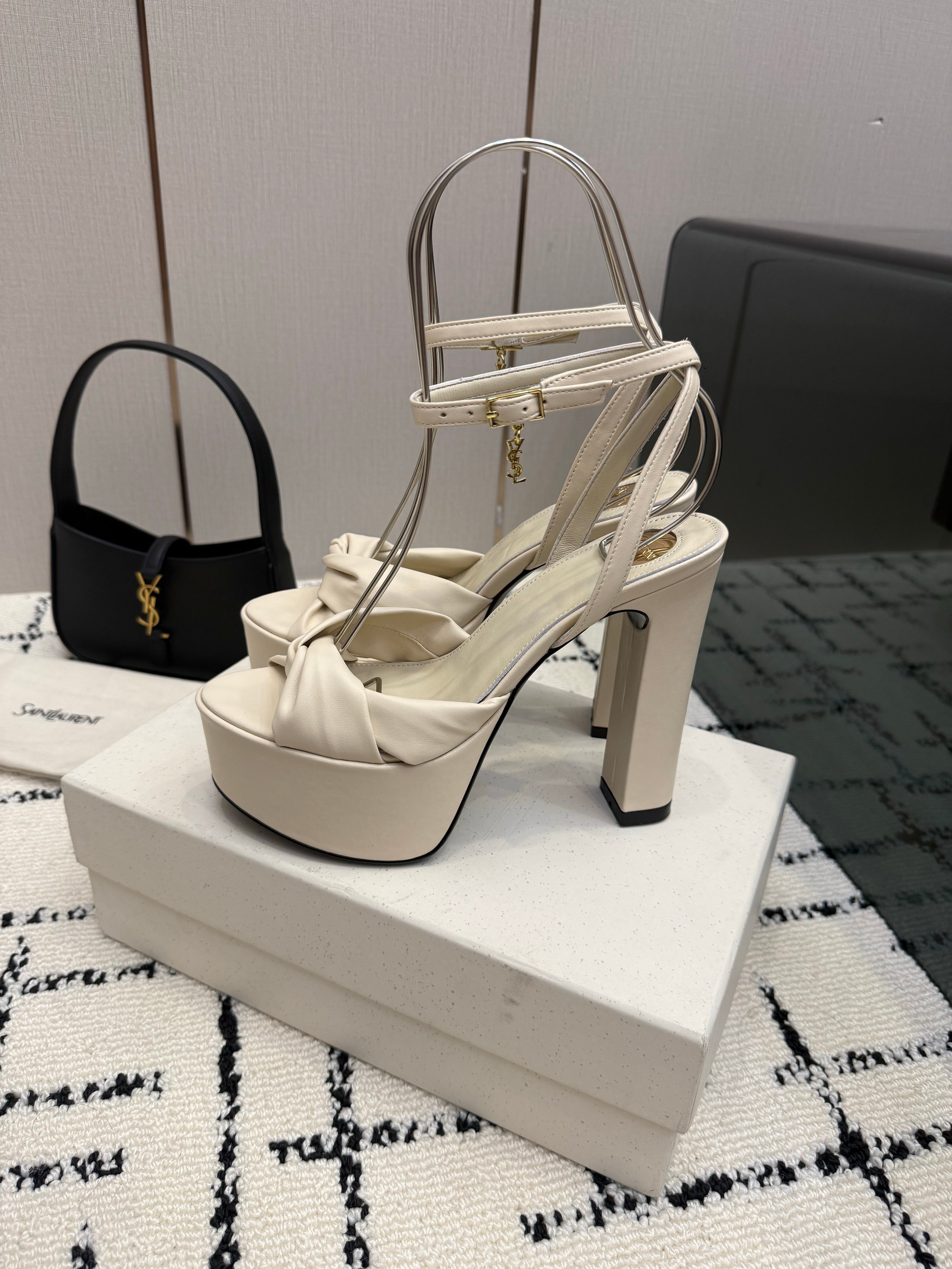 YSL Franciane Platform Sandals White Leather 894450