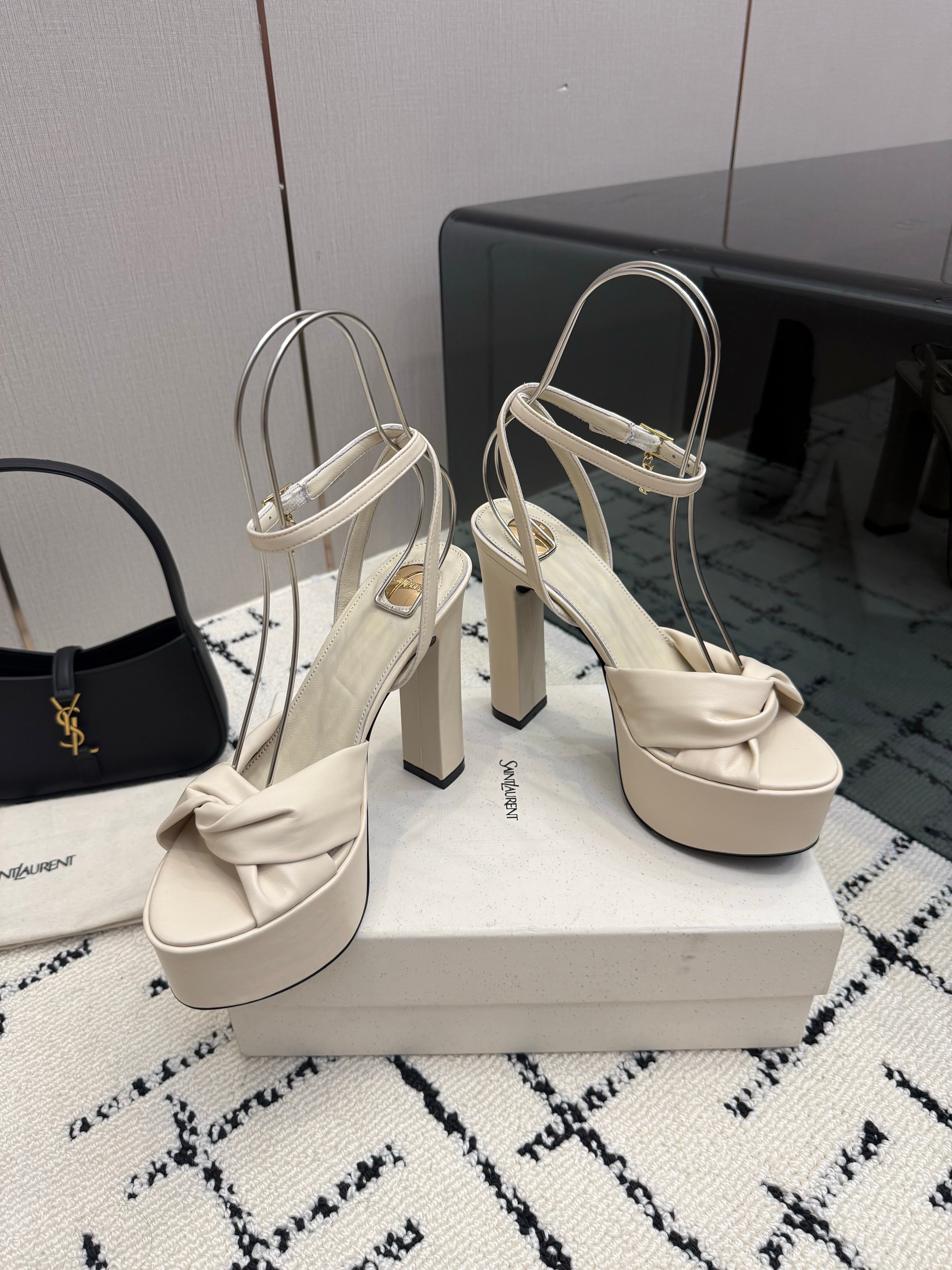 YSL Franciane Platform Sandals White Leather 894450