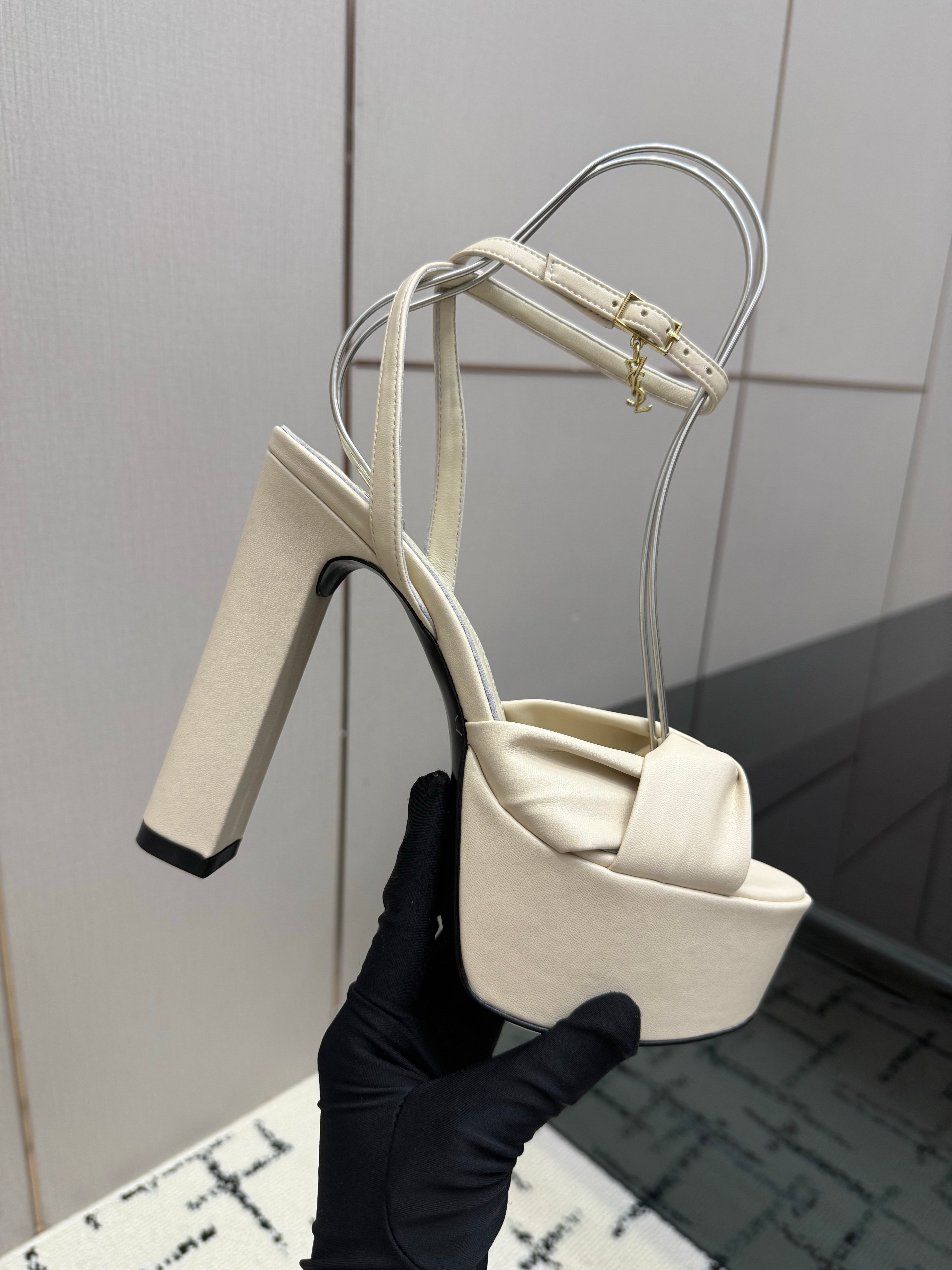 YSL Franciane Platform Sandals White Leather 894450