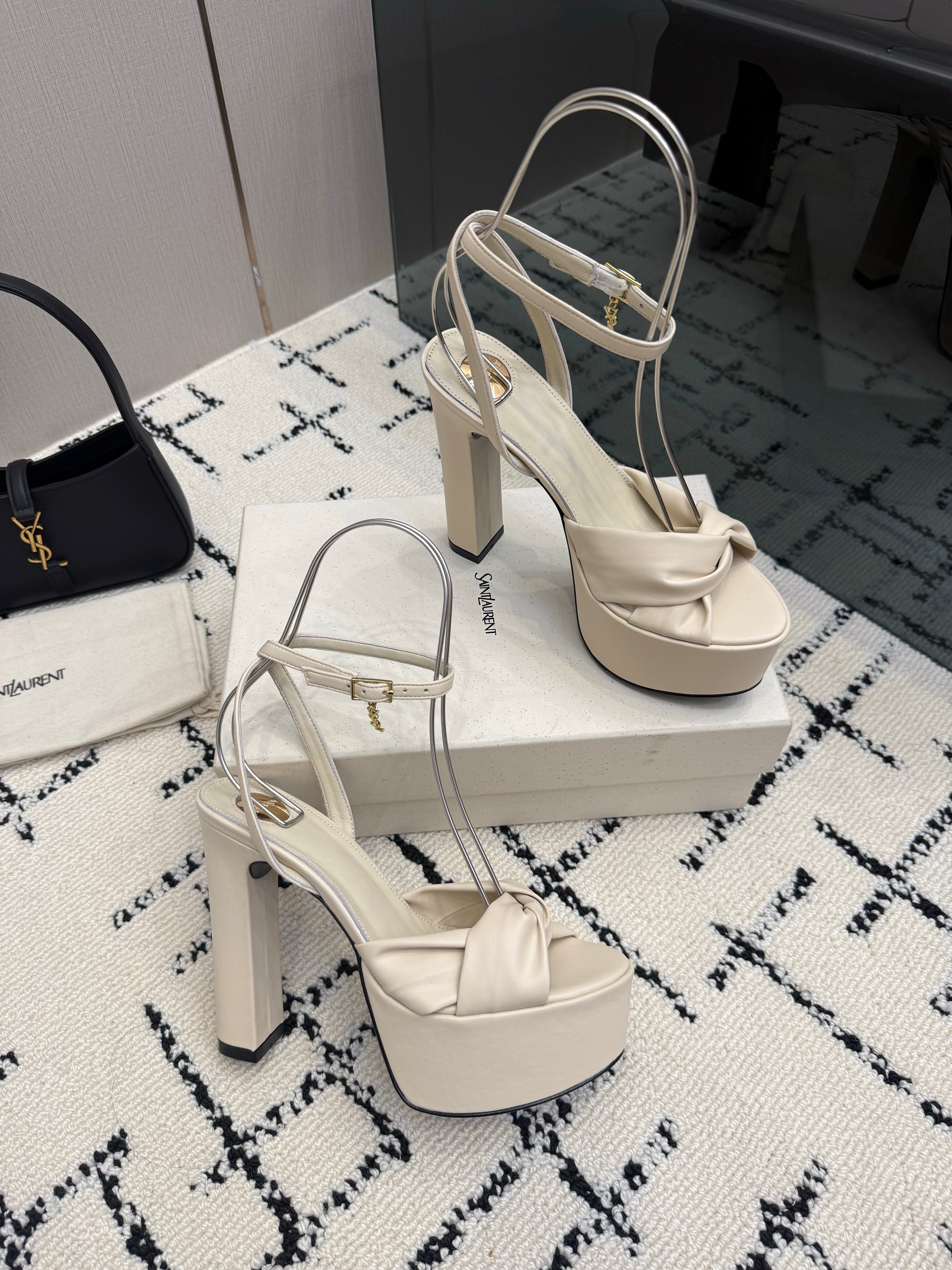 YSL Franciane Platform Sandals White Leather 894450
