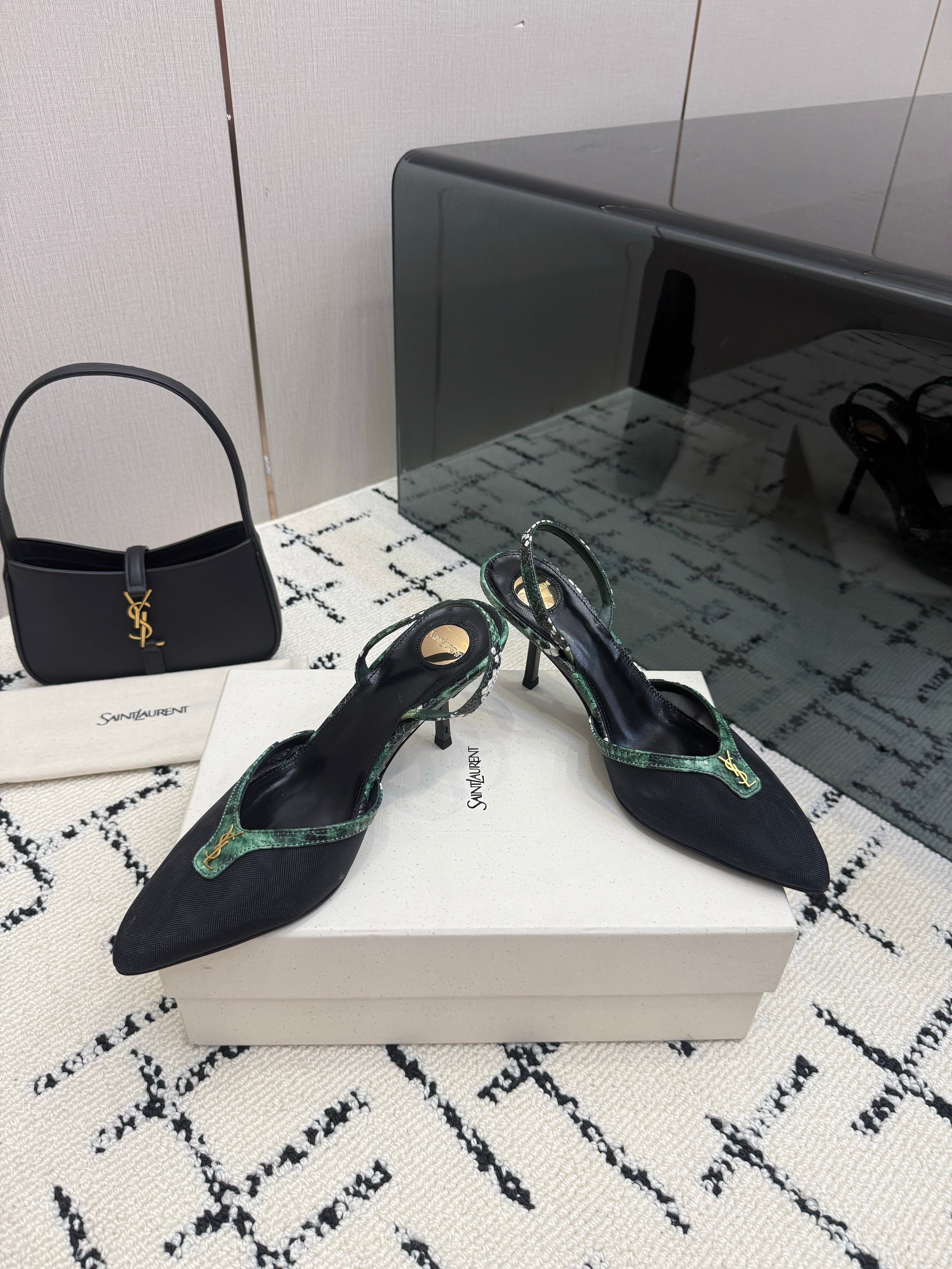 YSL Sandal Black Leather Mesh 894451