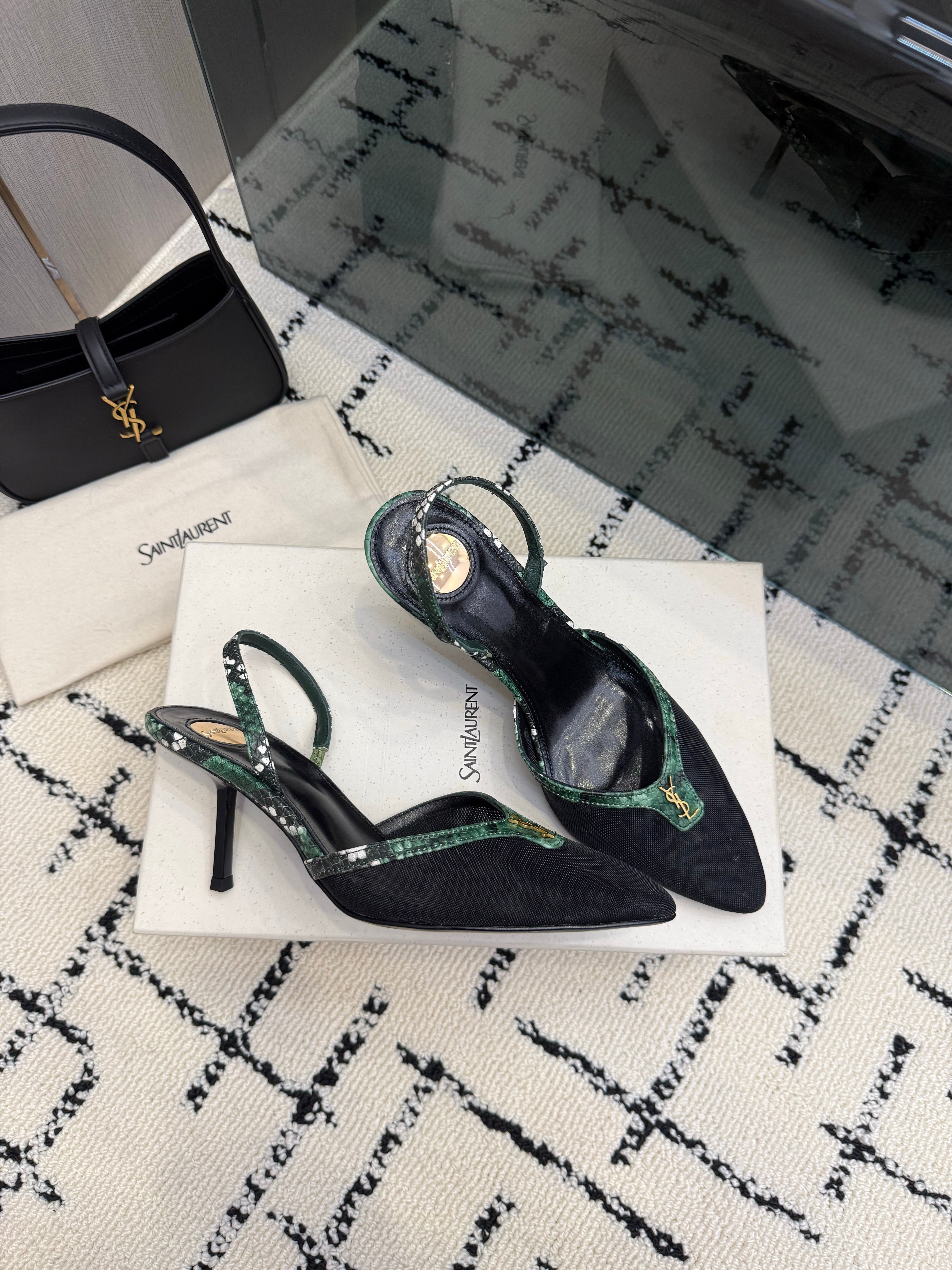 YSL Sandal Black Leather Mesh 894451