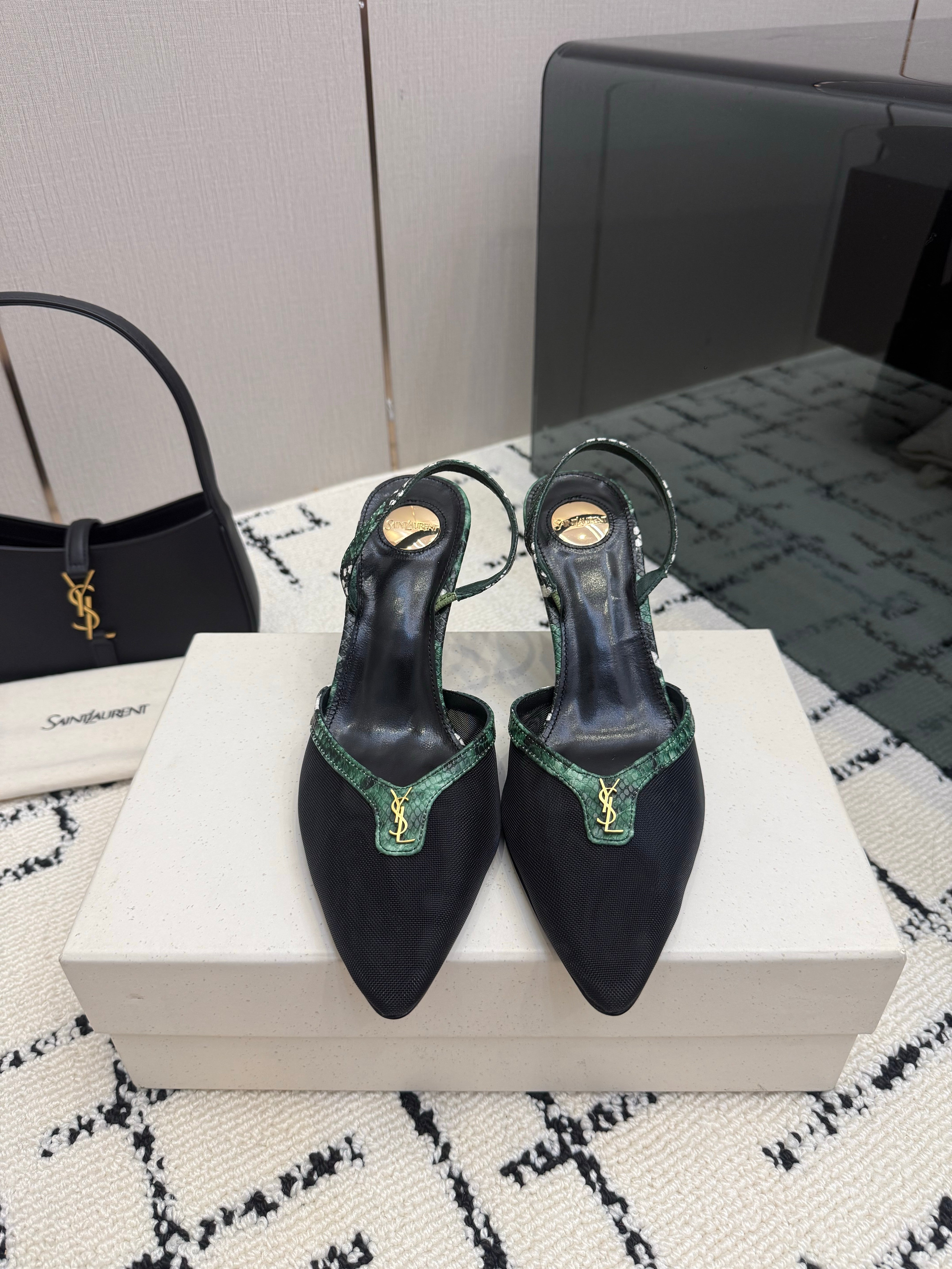 YSL Sandal Black Leather Mesh 894451