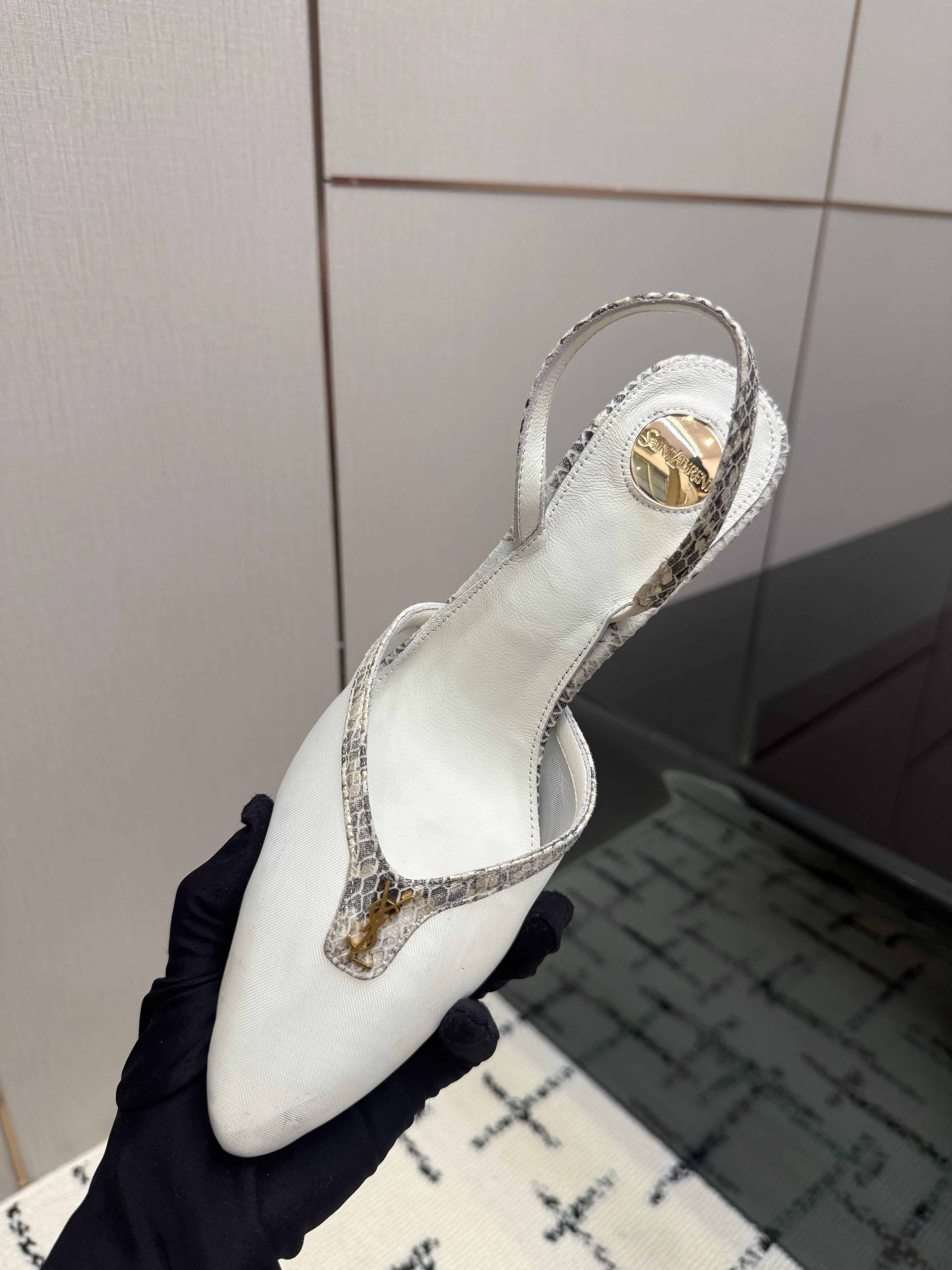 YSL Sandal White Leather Mesh 894452