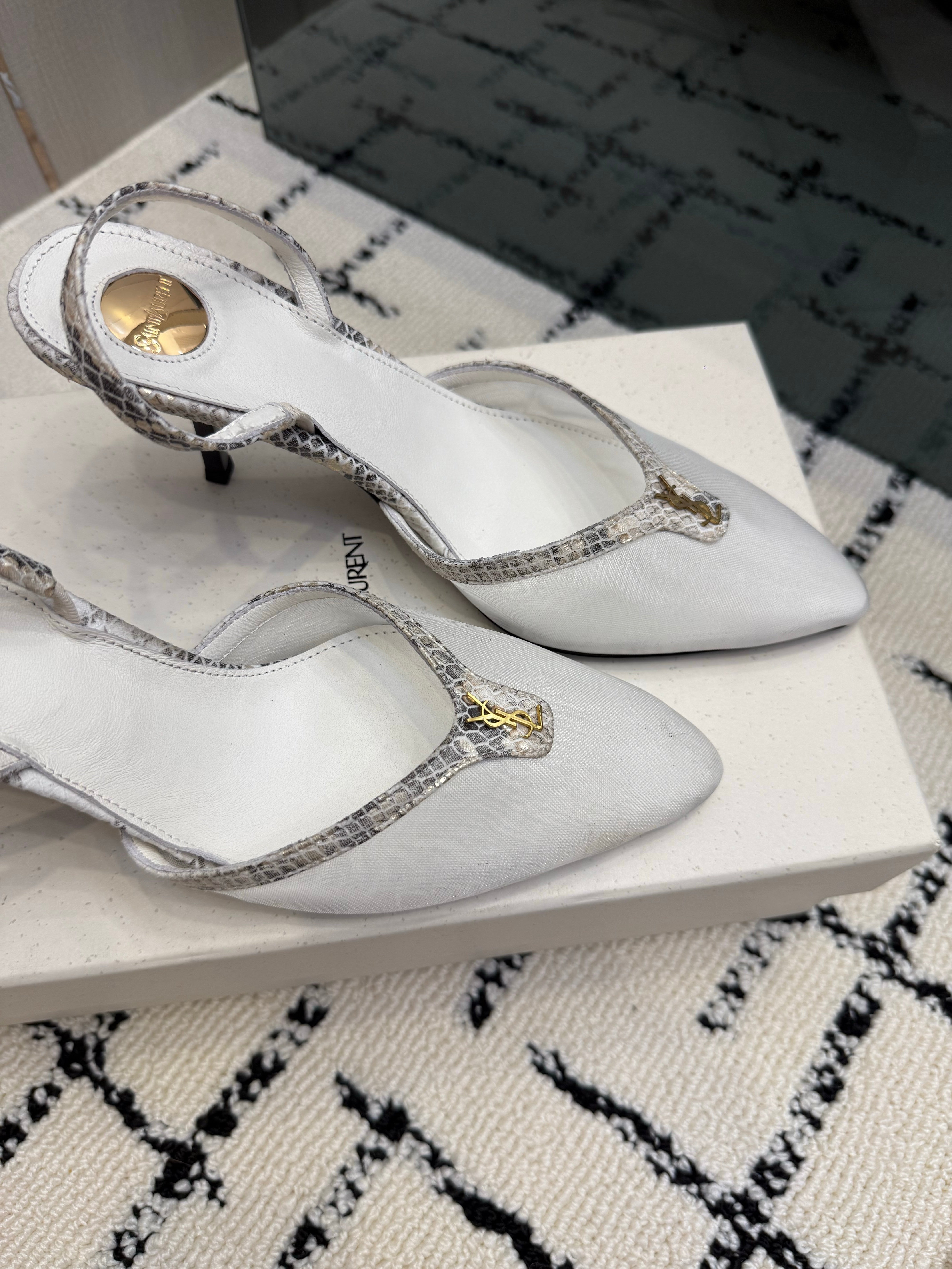 YSL Sandal White Leather Mesh 894452
