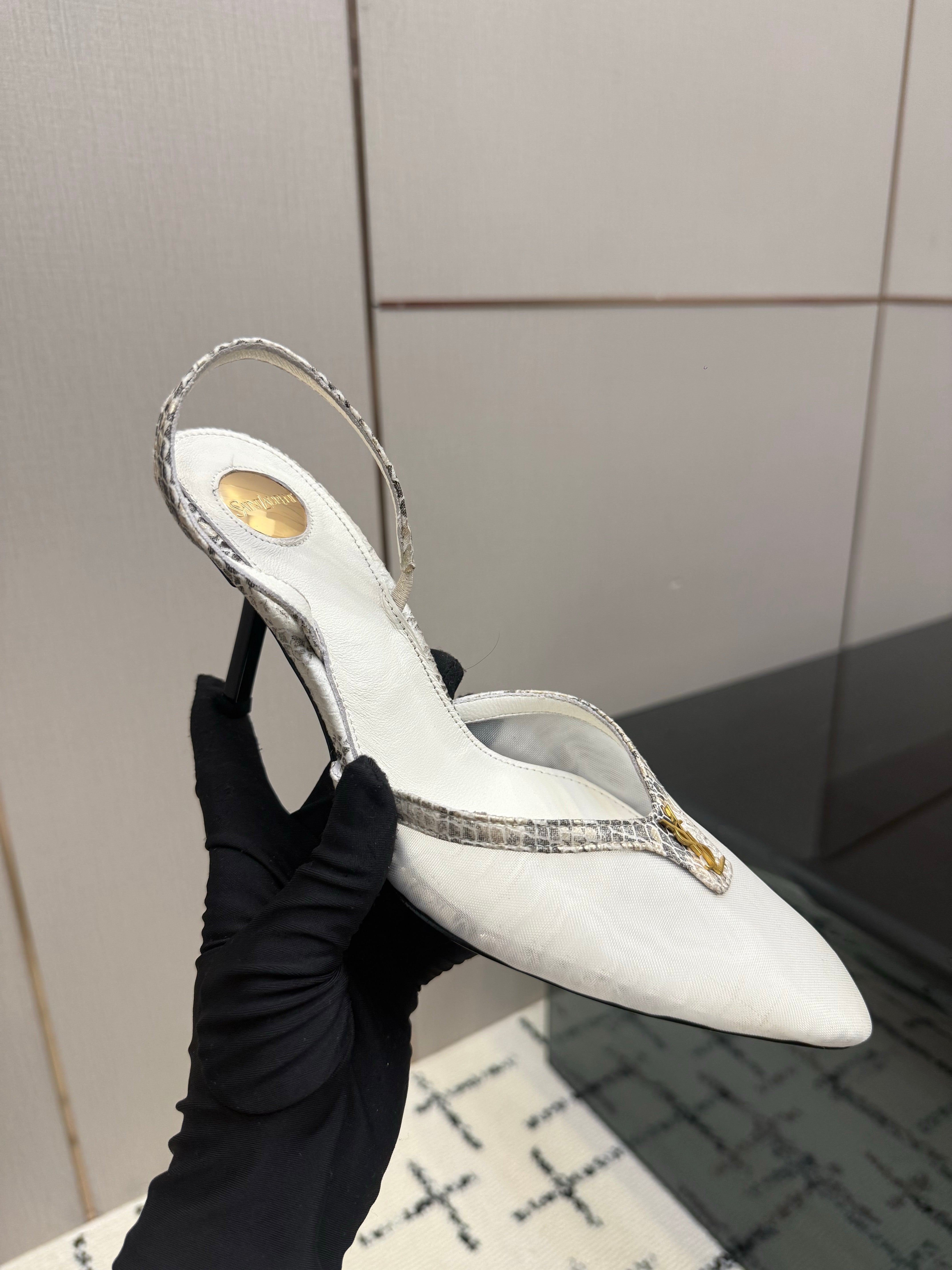 YSL Sandal White Leather Mesh 894452
