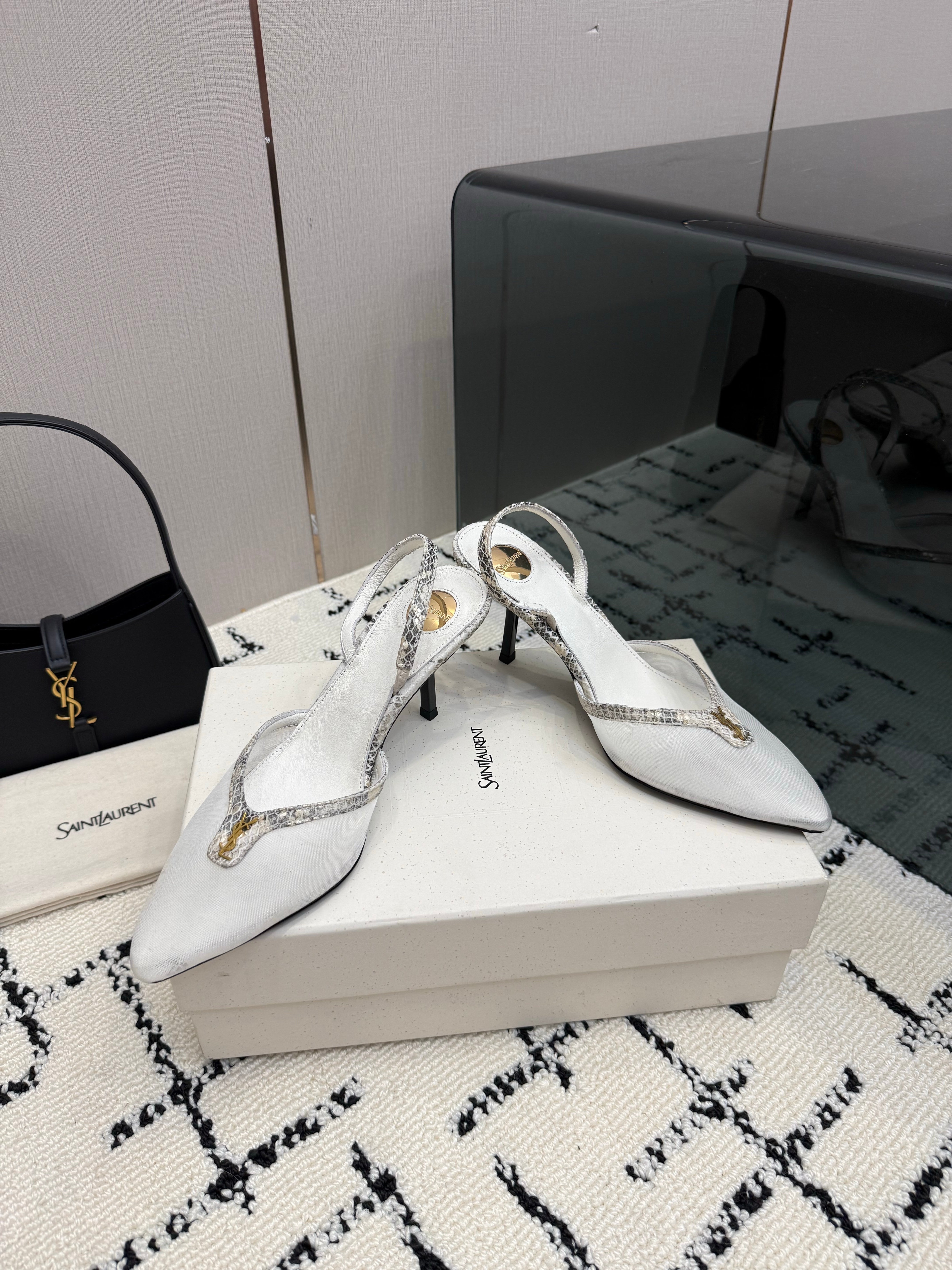 YSL Sandal White Leather Mesh 894452