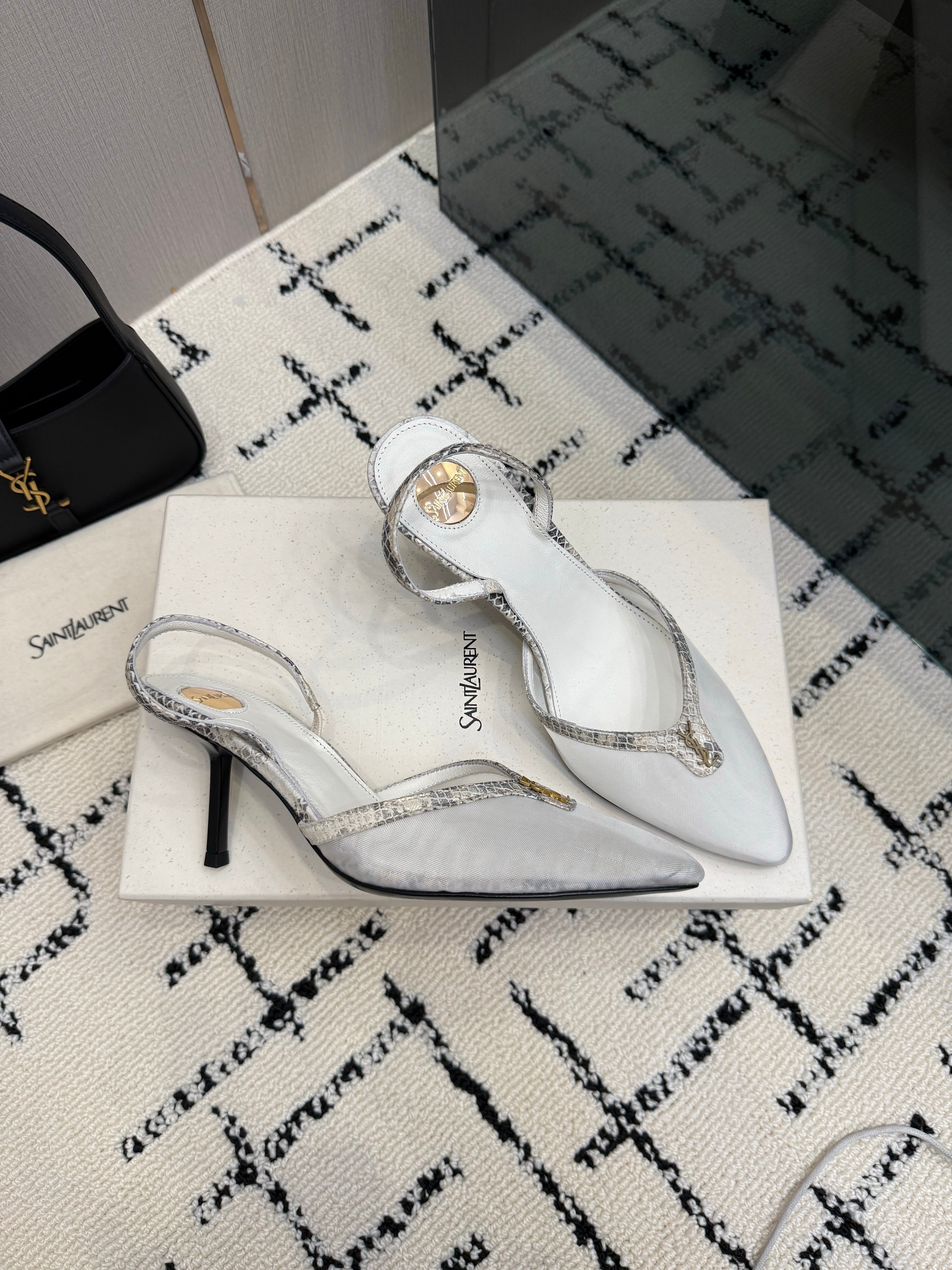 YSL Sandal White Leather Mesh 894452