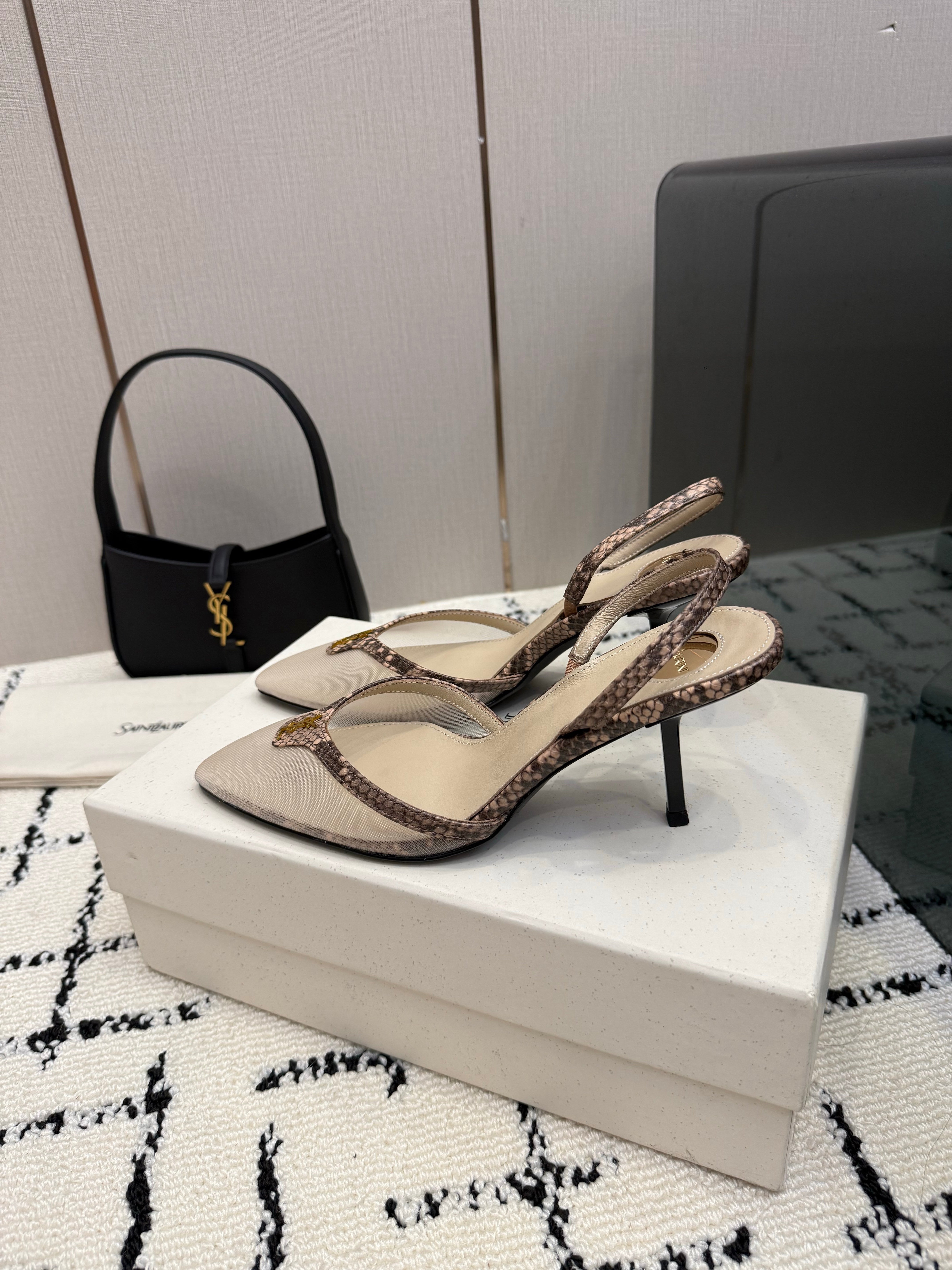 YSL Sandal Cream Leather Mesh 894453