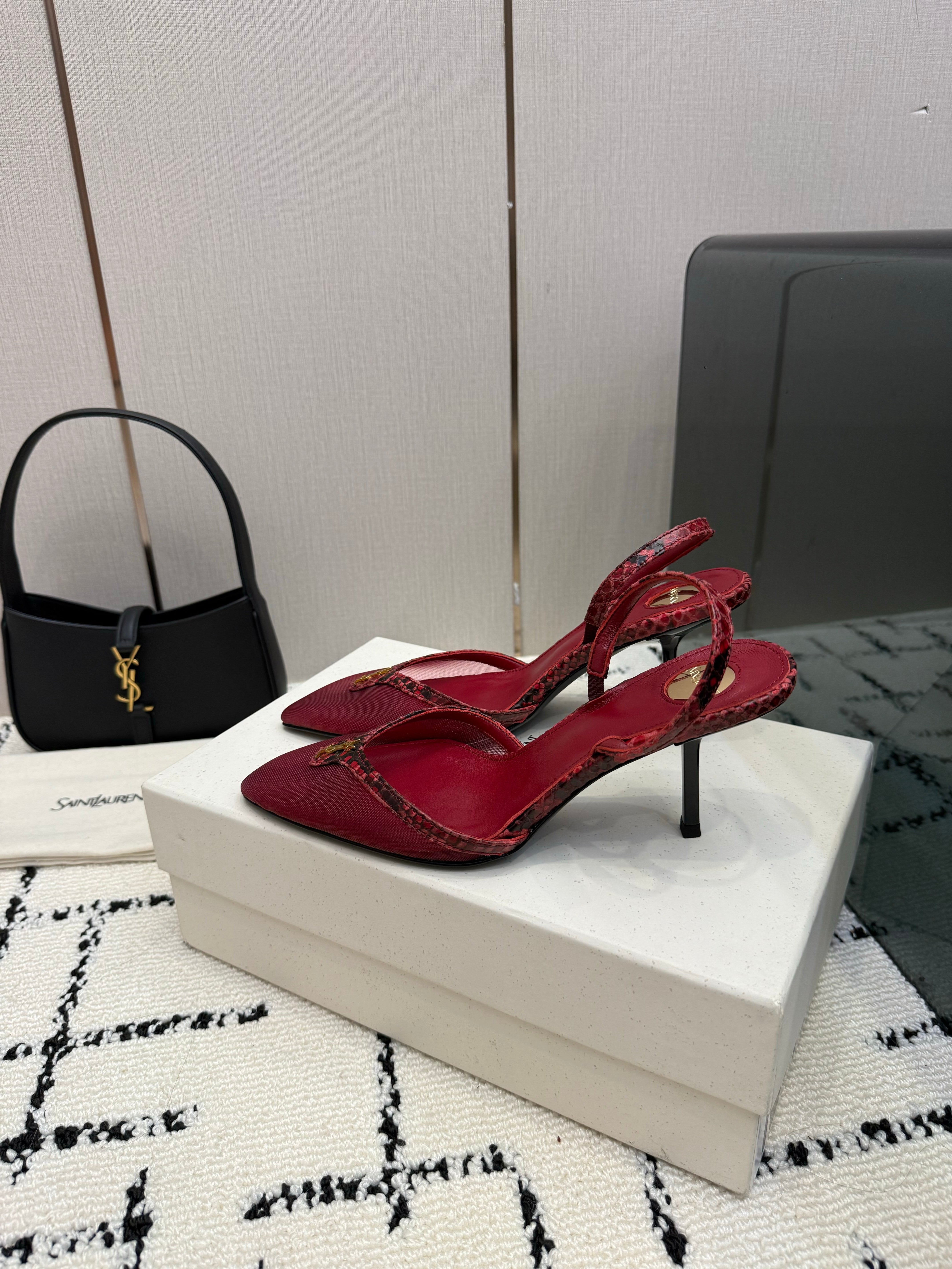 YSL Sandal Burgundy Leather Mesh 894454