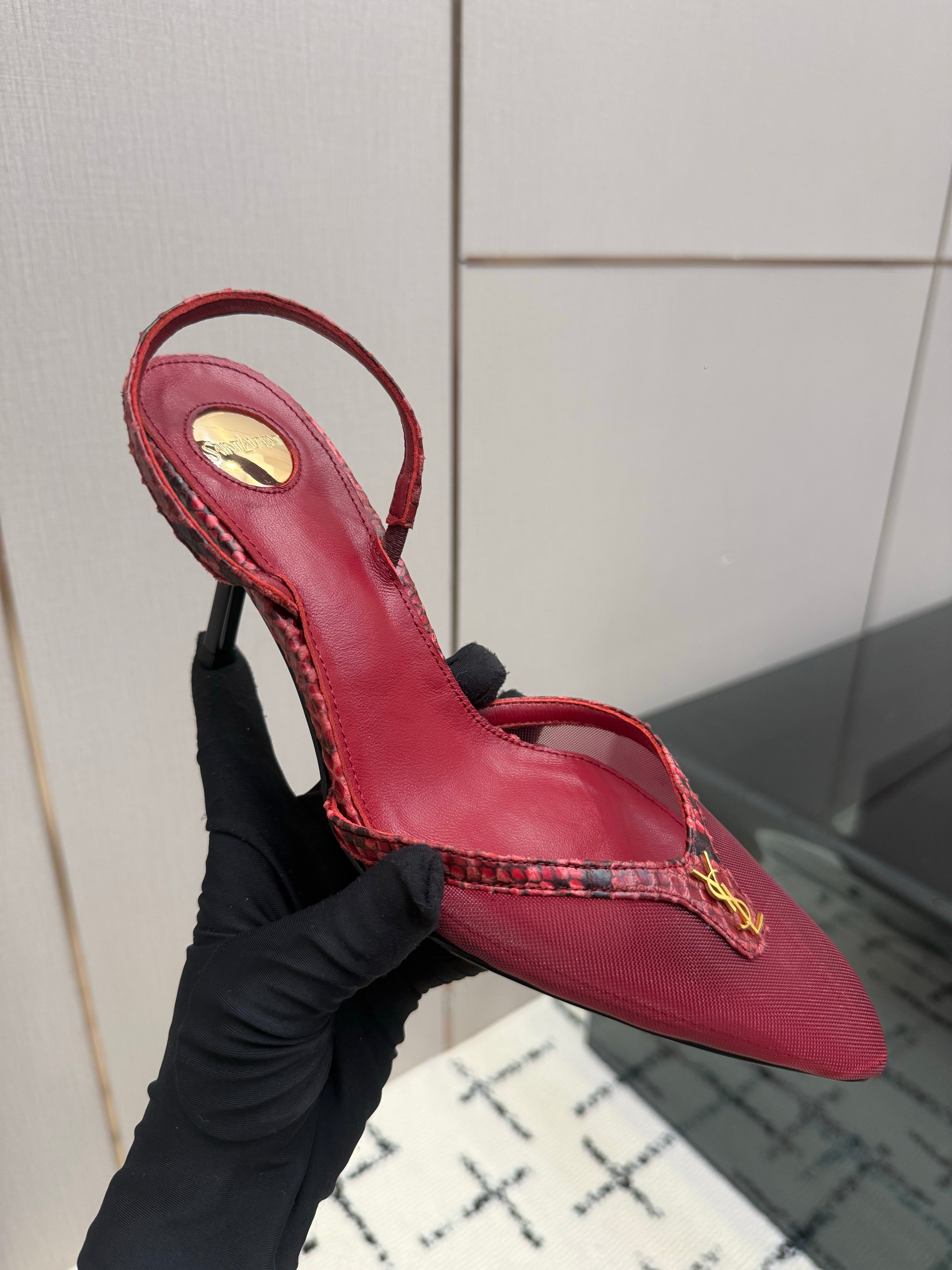 YSL Sandal Burgundy Leather Mesh 894454