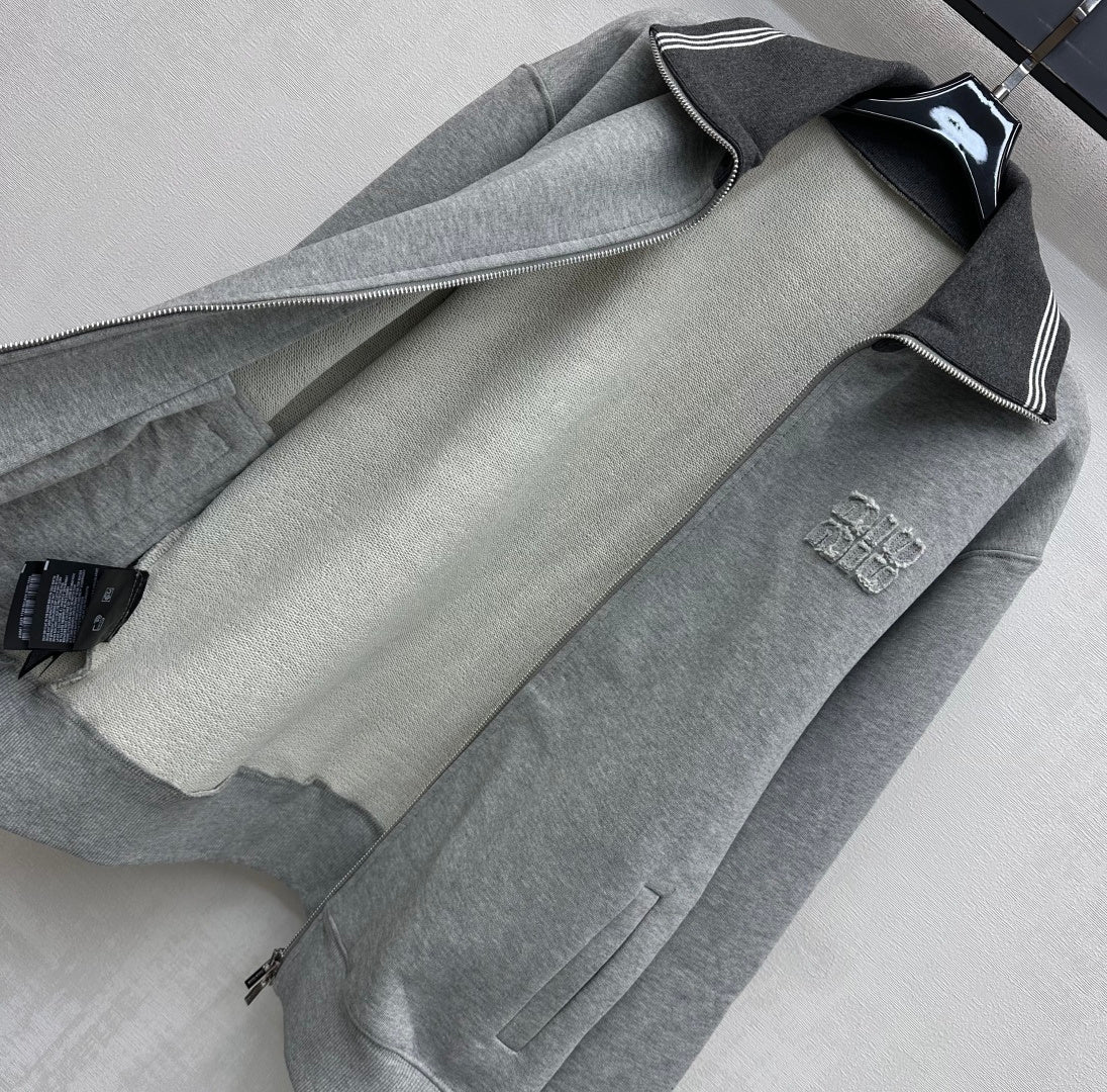 Miu Miu Fleece Jacket  Zippered  Grey Cotton 341877