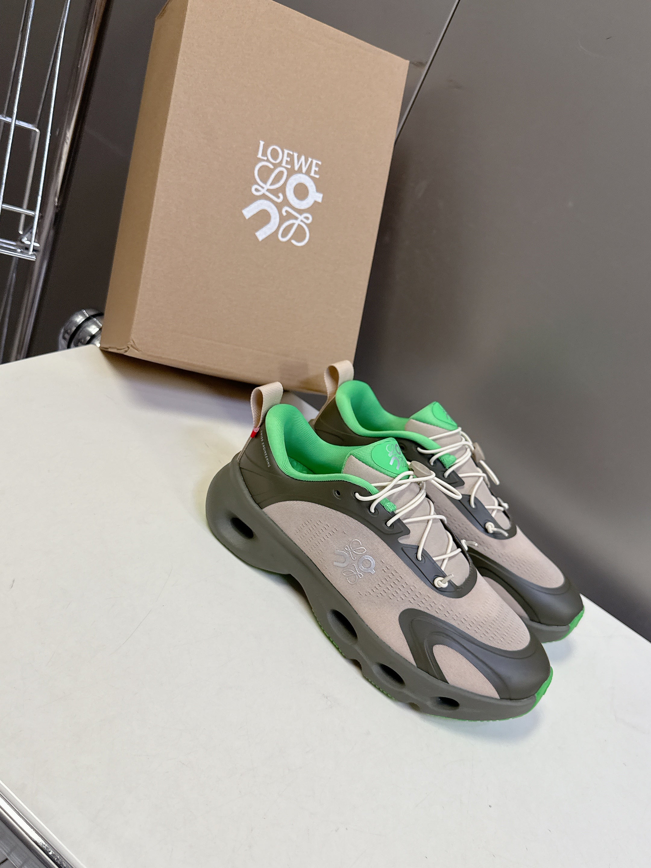 Loewe x On Cloudsolo Sneakers Khaki Green/Sand  Polyester and Mesh 536844