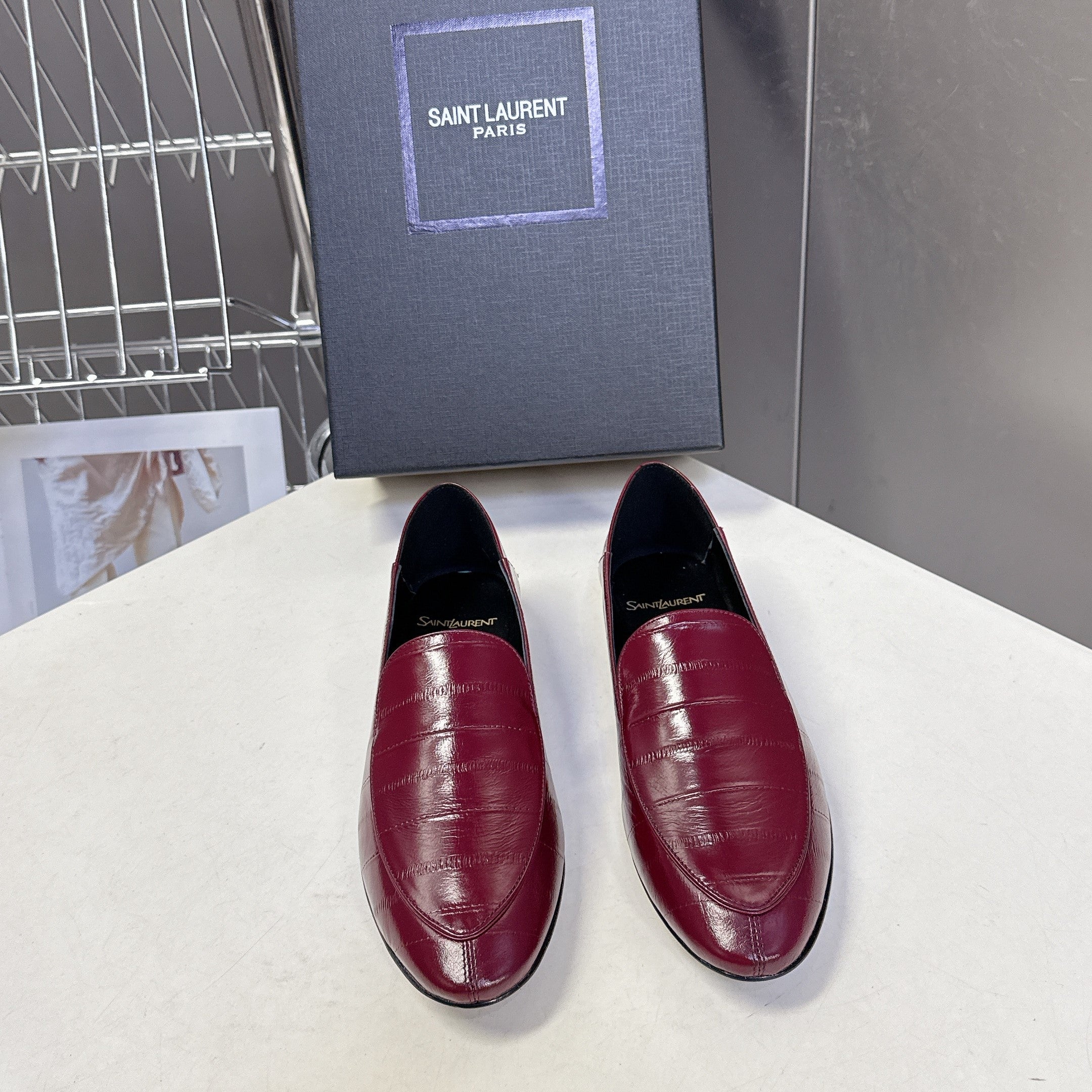 YSL 26s Loafer Burgundy Embossed Leather 635585