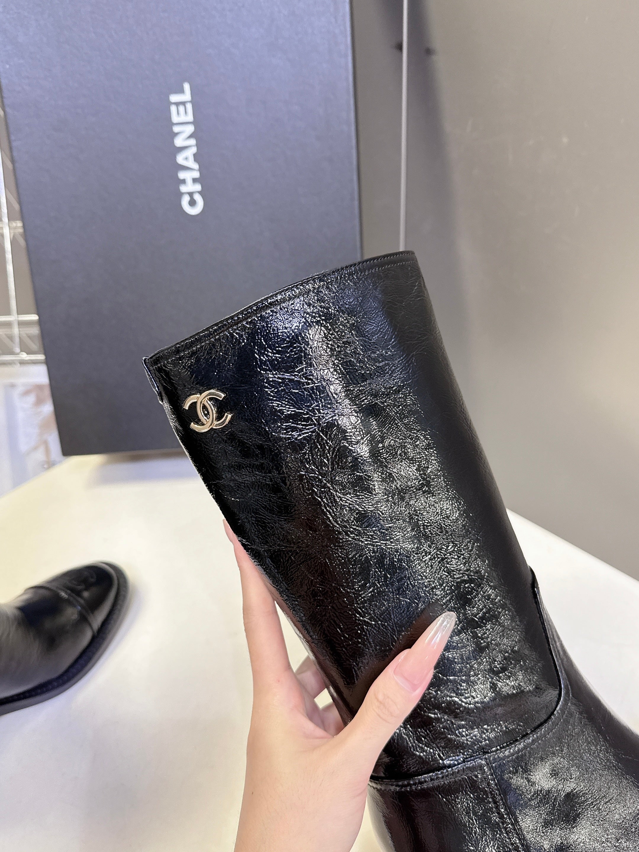 CC 26s Long Boots Black Glossy Lambskin 948049