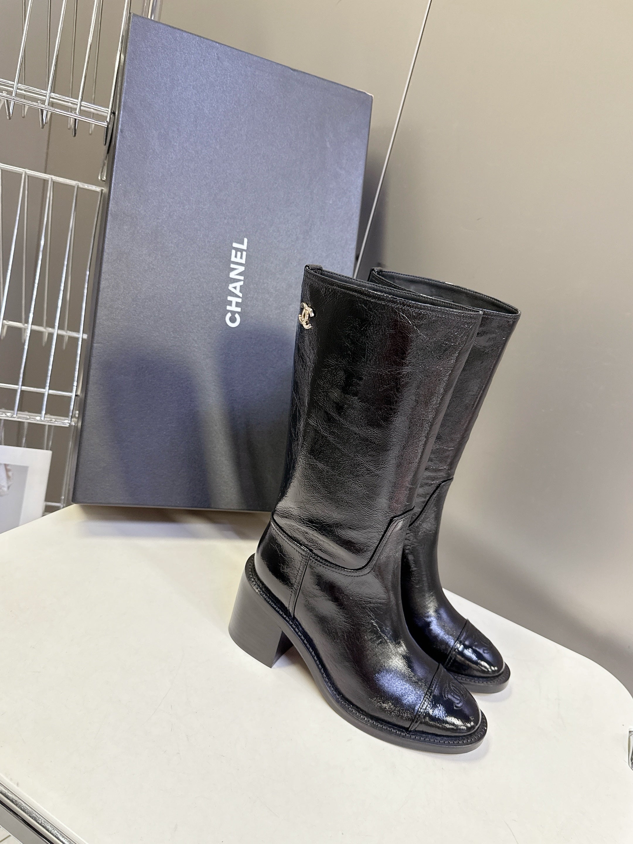 CC 26s Long Boots Black Glossy Lambskin 948049