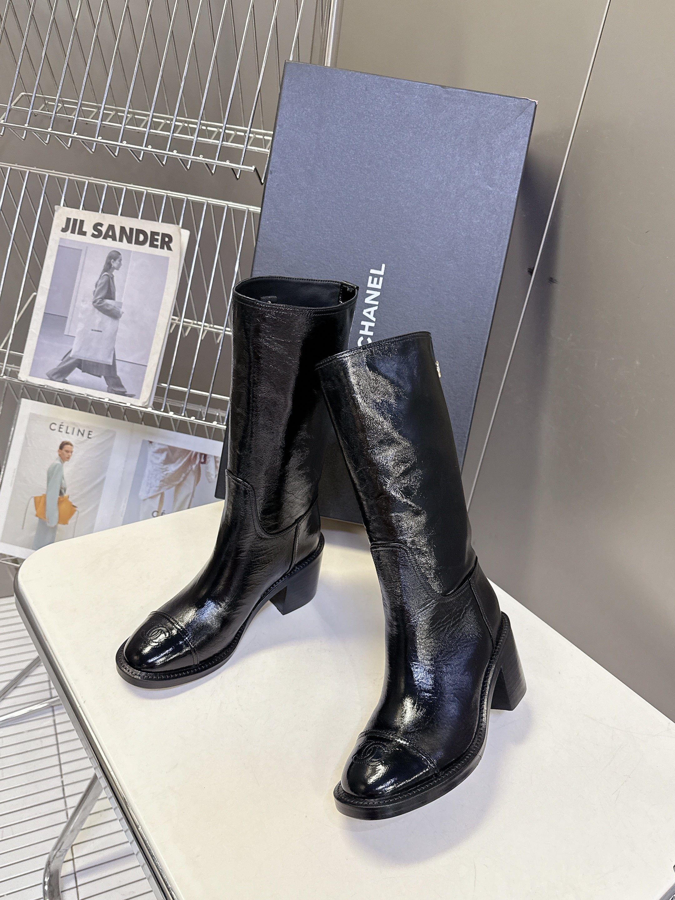 CC 26s Long Boots Black Glossy Lambskin 948049