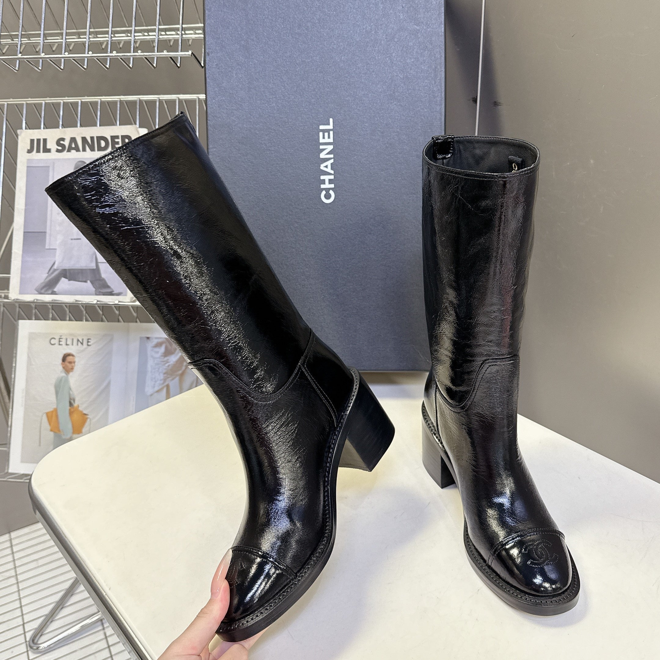 CC 26s Long Boots Black Glossy Lambskin 948049
