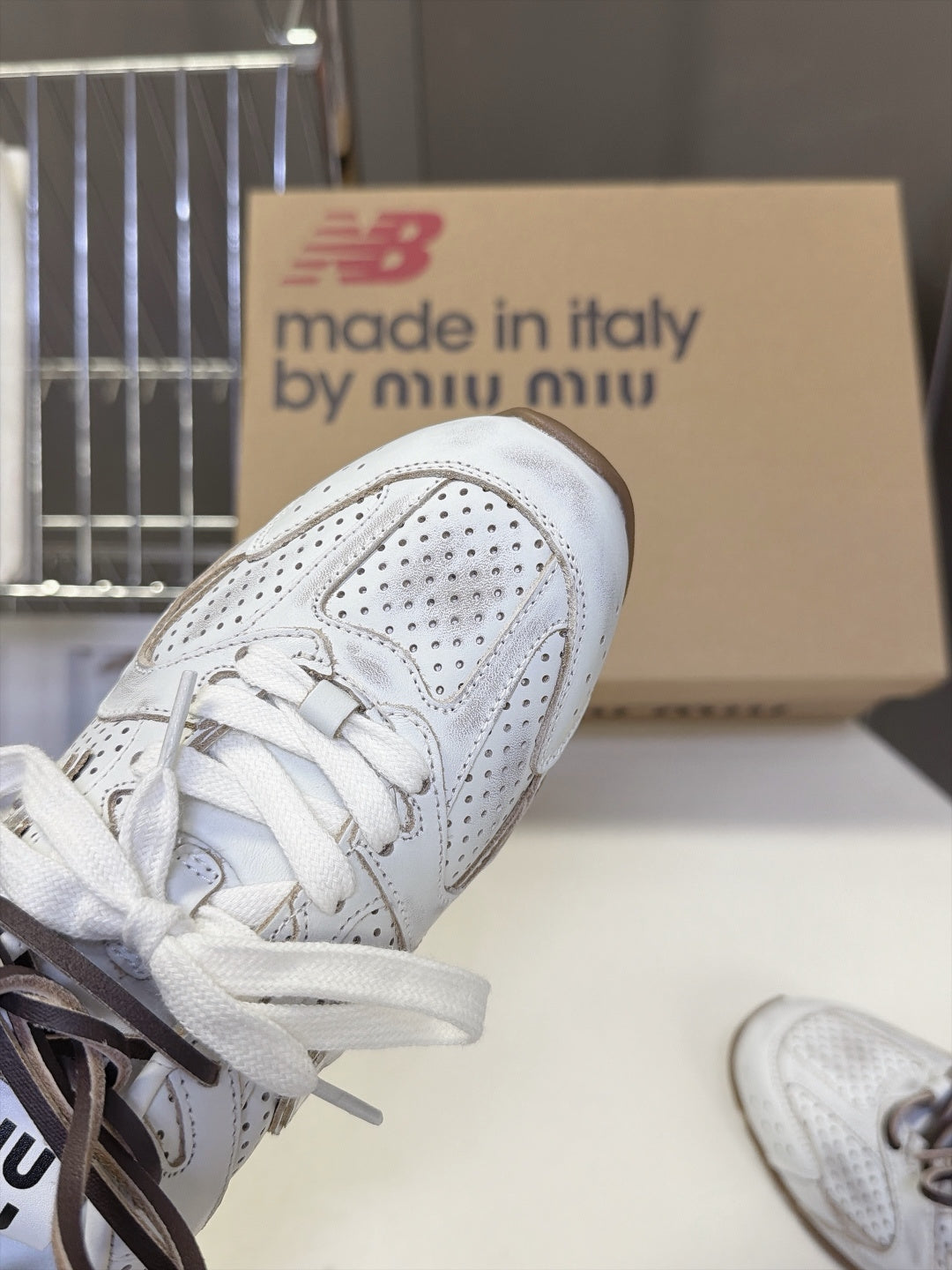 Miu 26s x New Balance 530 Sneaker Off White  Perforated Leather 994217