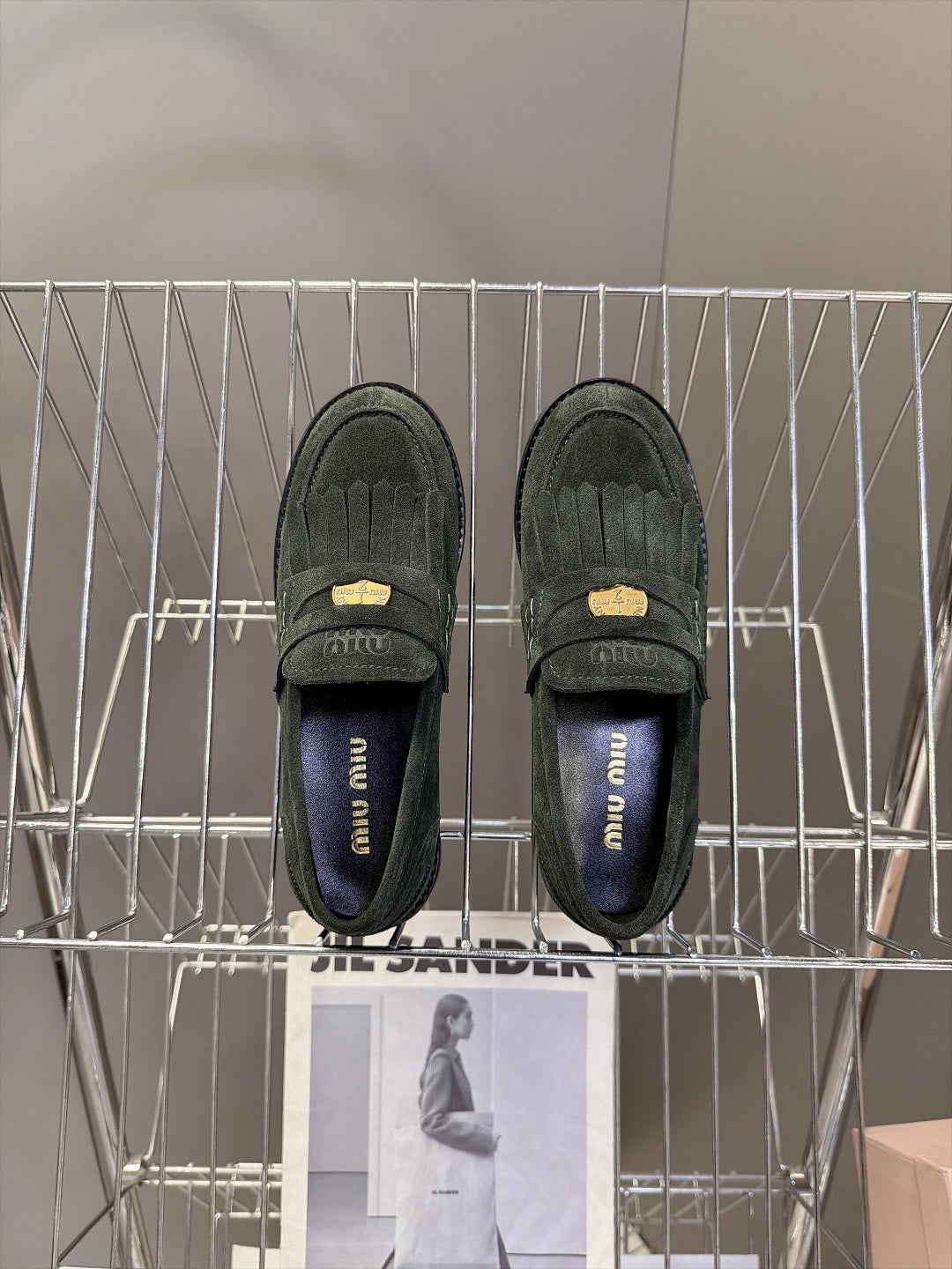 Miu 26s Fringe Loafers Dark Green Suede 994223