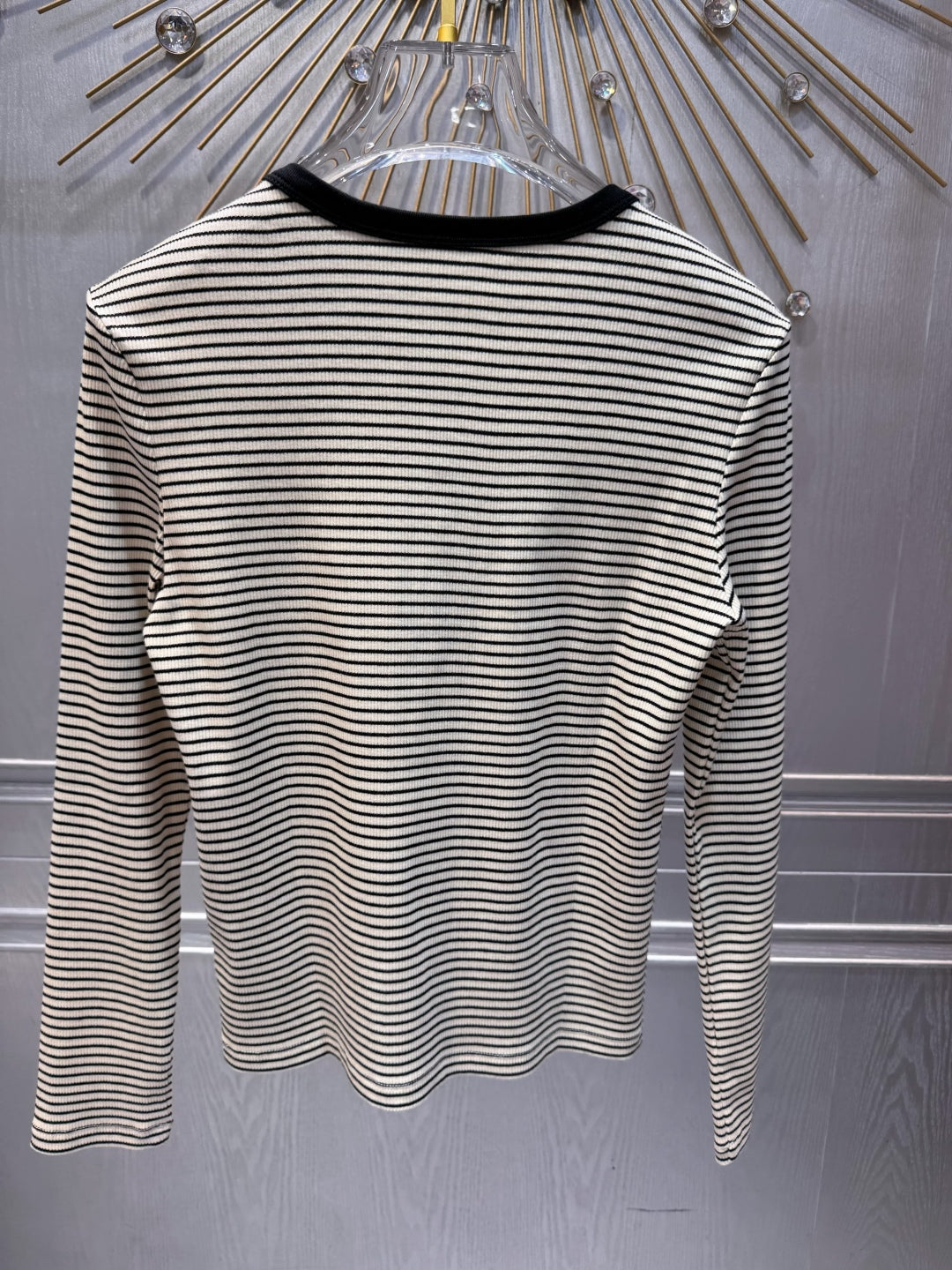 Celine 25 Striped Knitted Long-sleeved T-shirt White Black Cotton