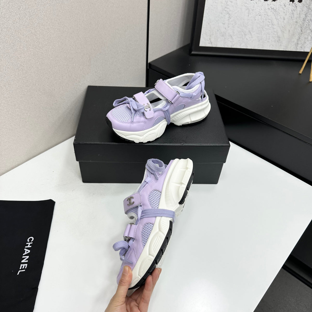 CC 26s Strappy Sneakers Purple Fabric Calfskin 135669
