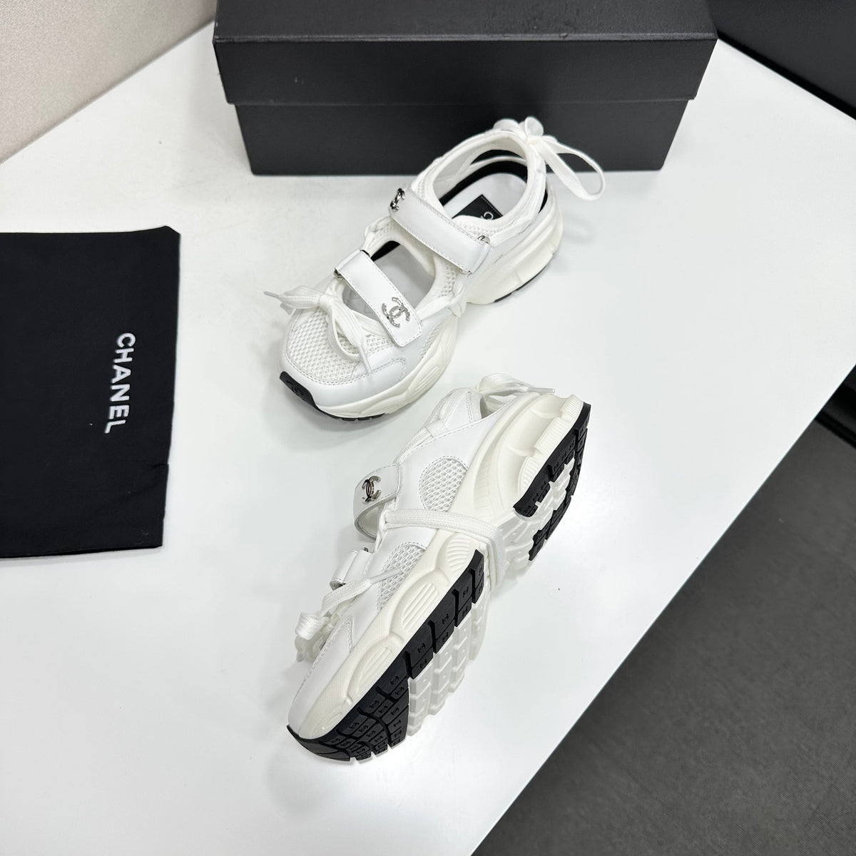 CC 26s Strappy Sneakers White Fabric Calfskin 135670