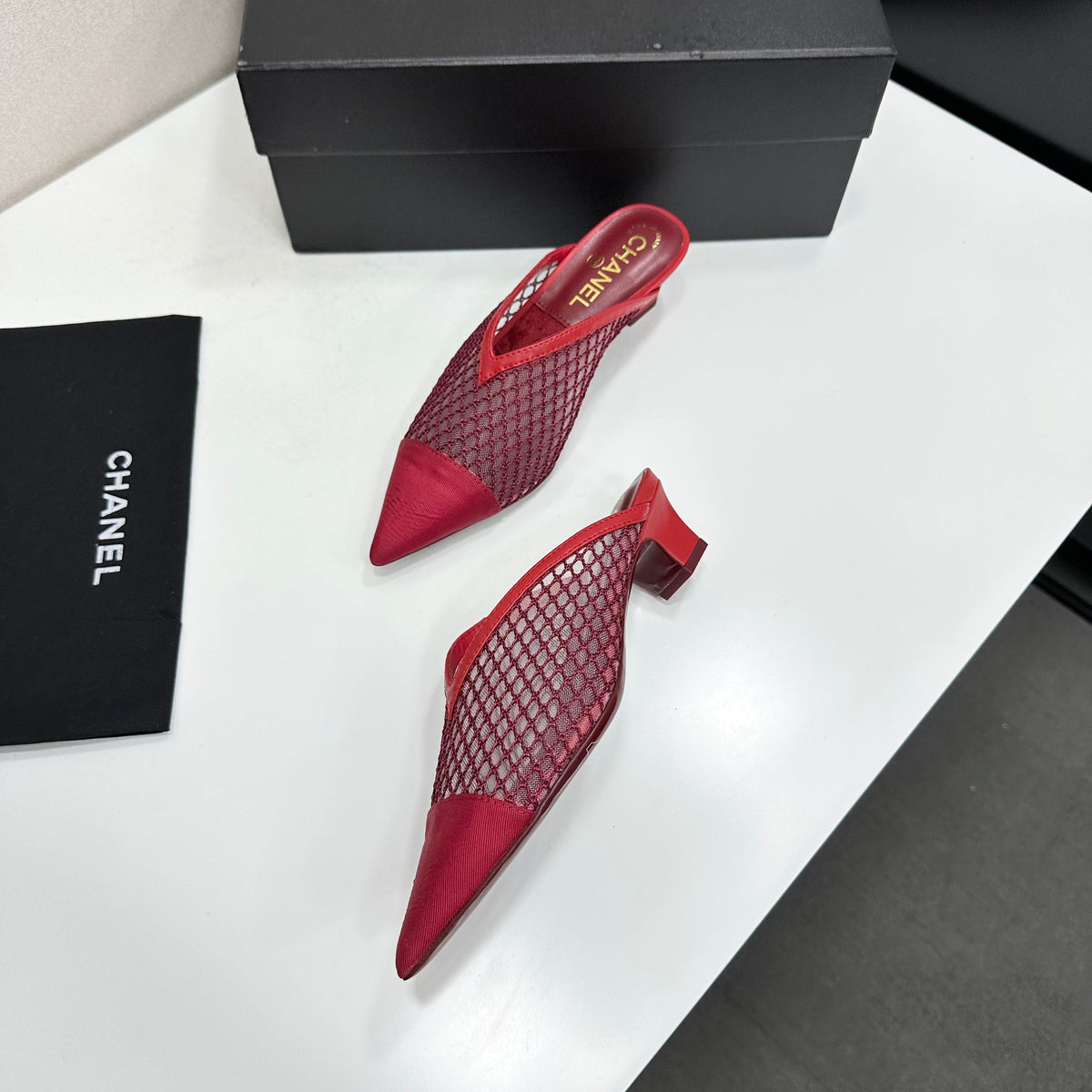 CC 26s Mules Red Mesh Calfskin 135432
