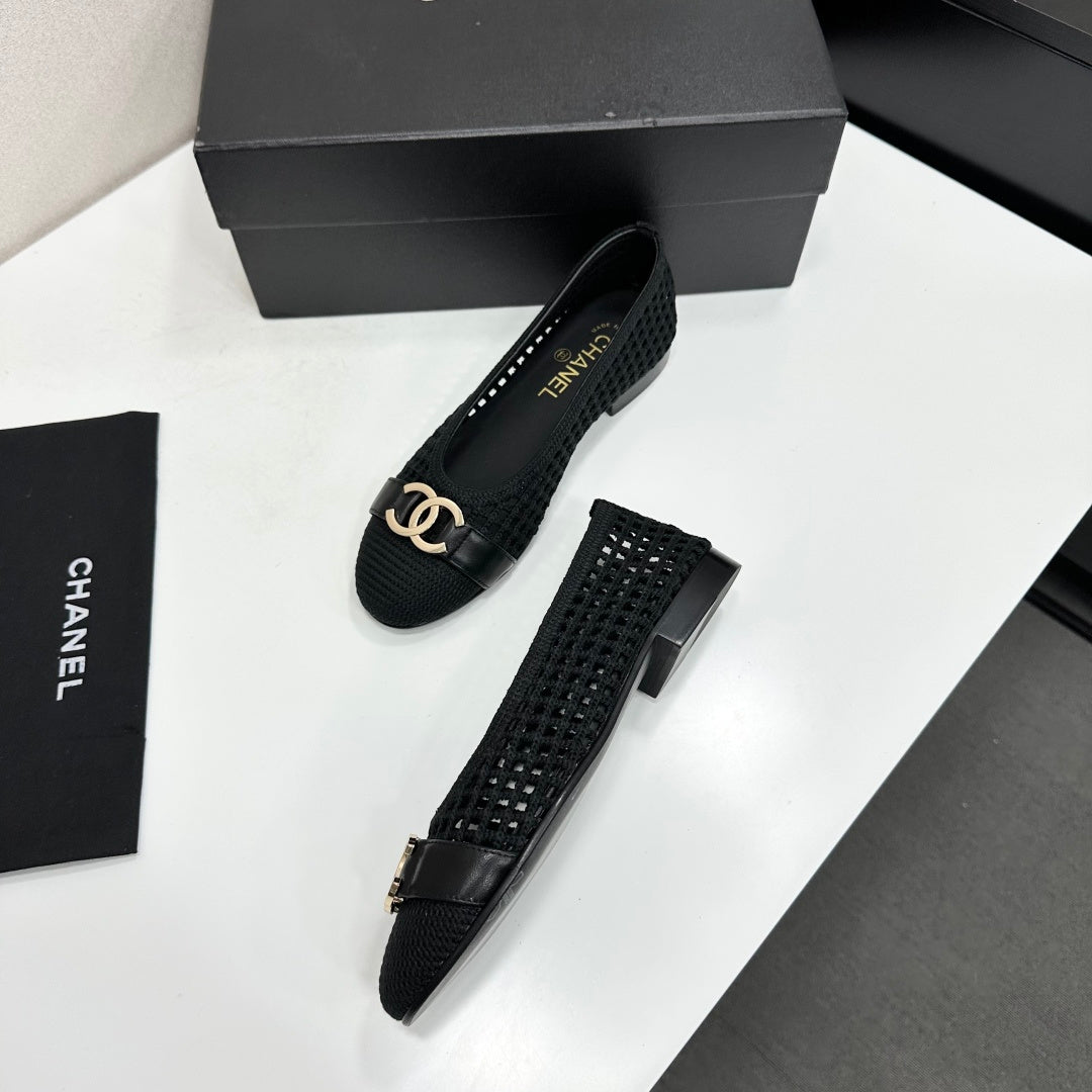 CC 26s Ballet Flat Black Woven Raffia Mesh 925934