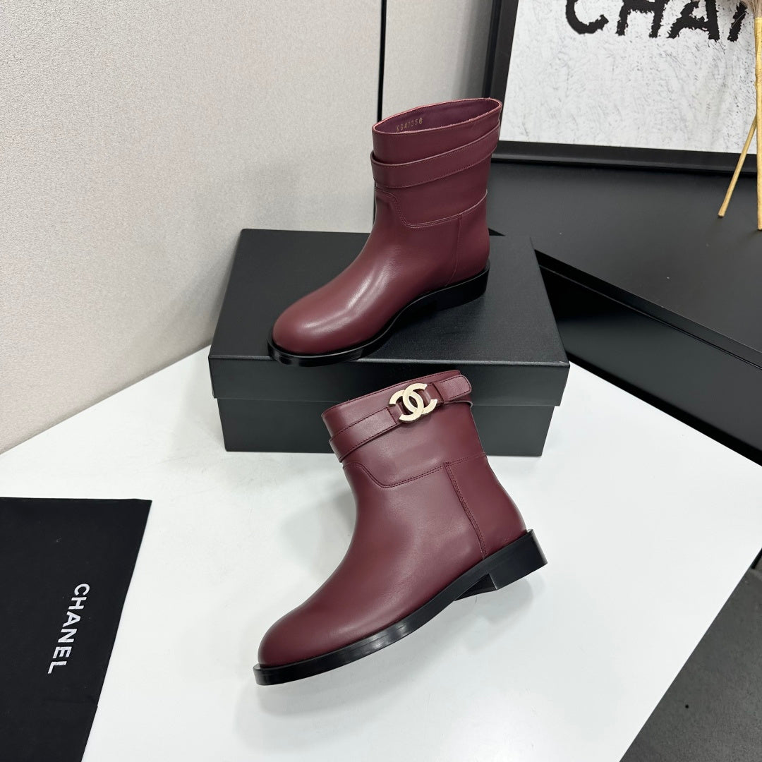 CC FW 2026 Ankle Flat Boot Burgundy Cowhide 925675