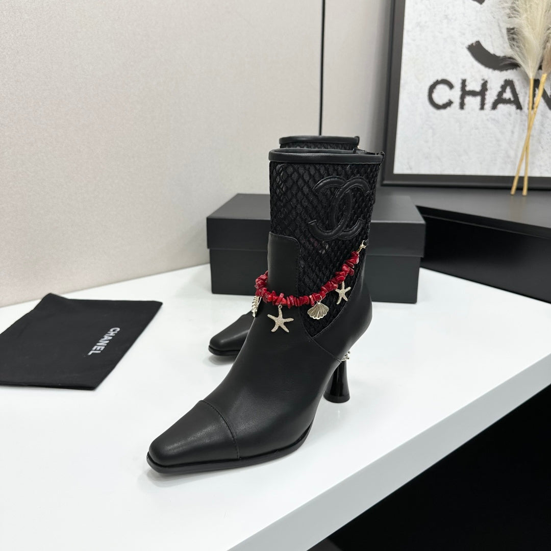 CC 26s Ankle Boots Seashell Charms Black Mesh Leather 944676