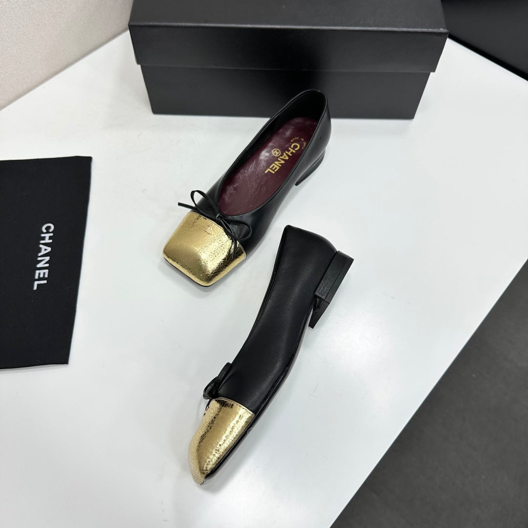 CC 26s Two-tone Ballet Flats Gold Black Sheepskin 986128