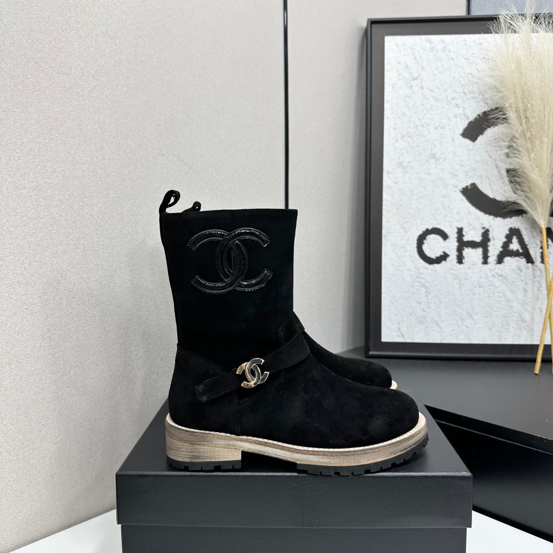 CC 26s Biker Mid-Calf Boots Black Suede 986136