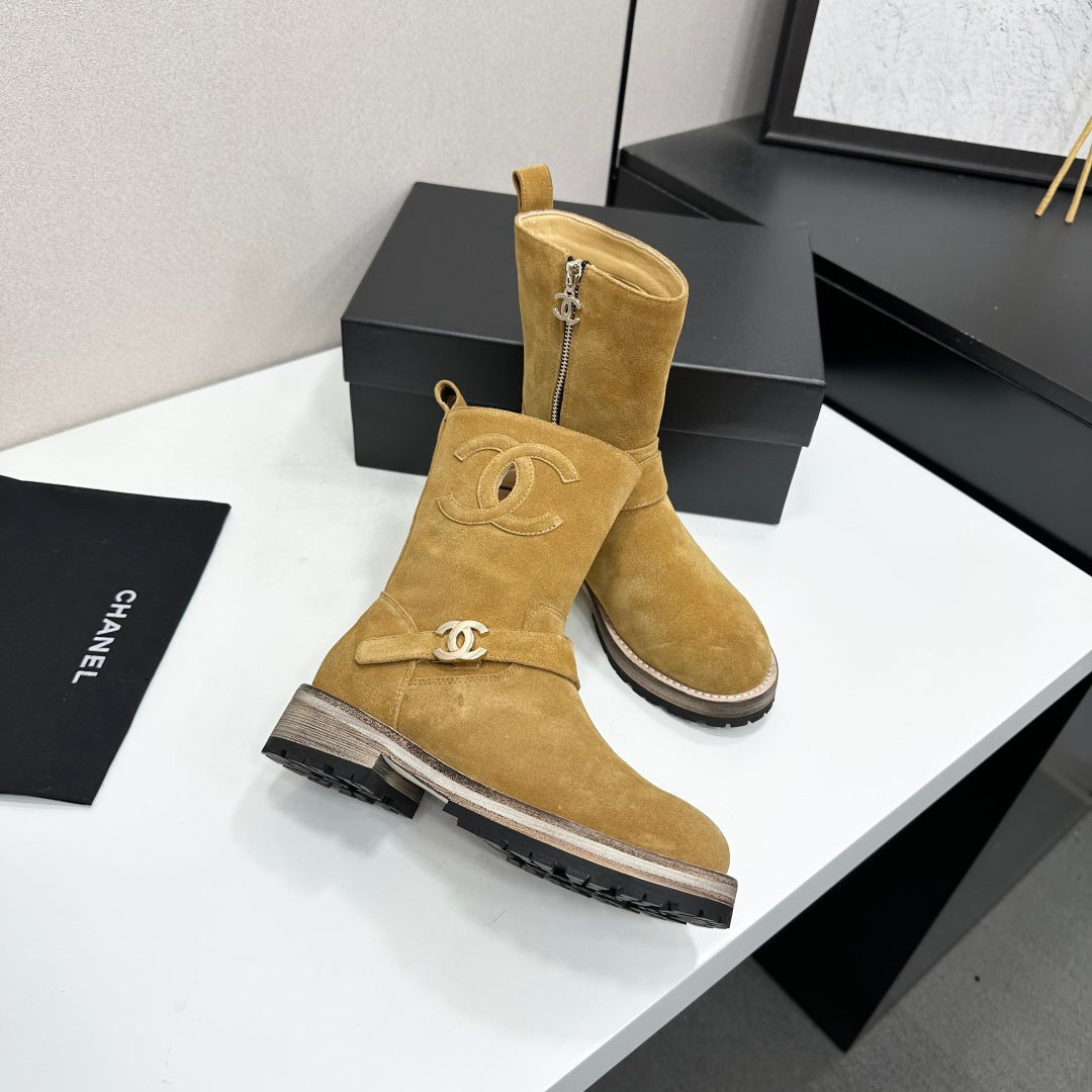 CC 26s Biker Mid-Calf Boots Brown Suede 986137