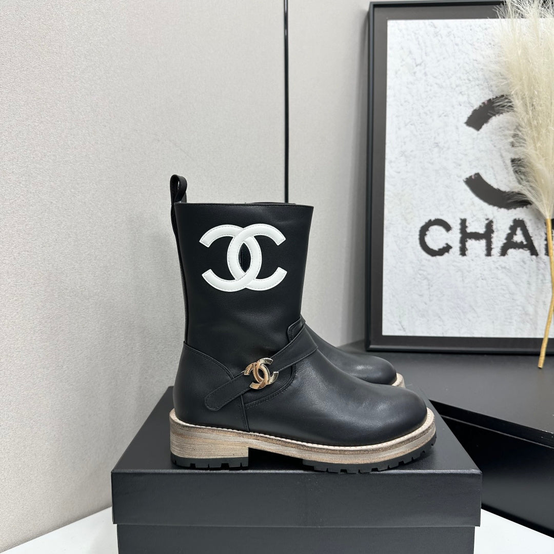 CC 26s Biker Mid-Calf Boots Black Cowhide 986138