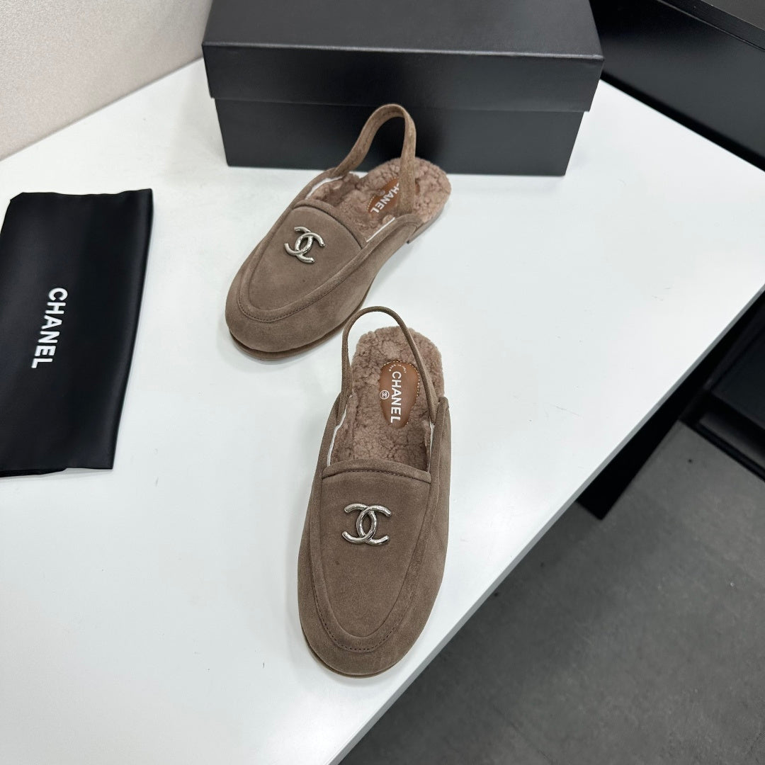CC 26S Slingback Mules Brown Shearling Suede 147330
