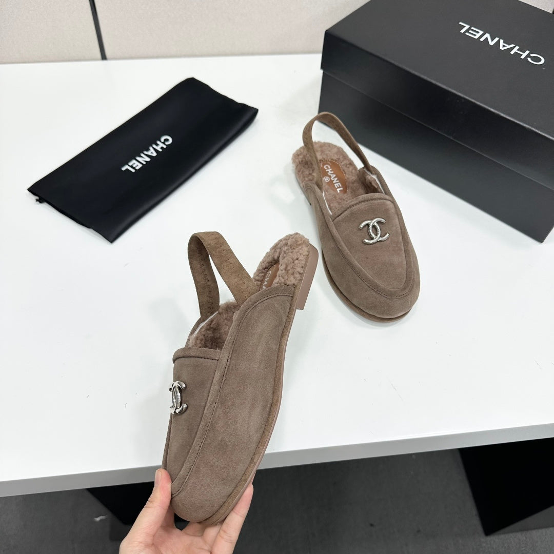 CC 26S Slingback Mules Brown Shearling Suede 147330