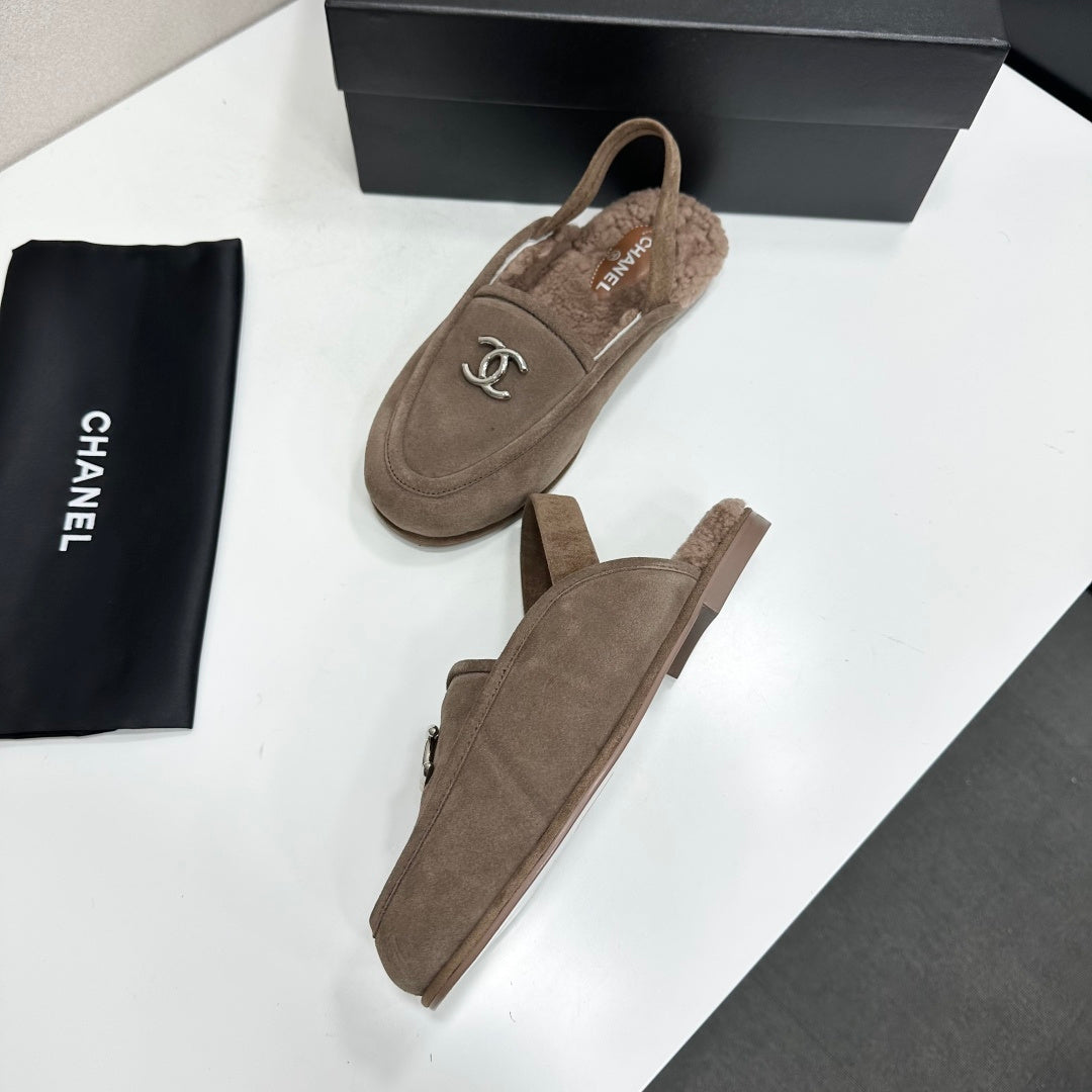 CC 26S Slingback Mules Brown Shearling Suede 147330