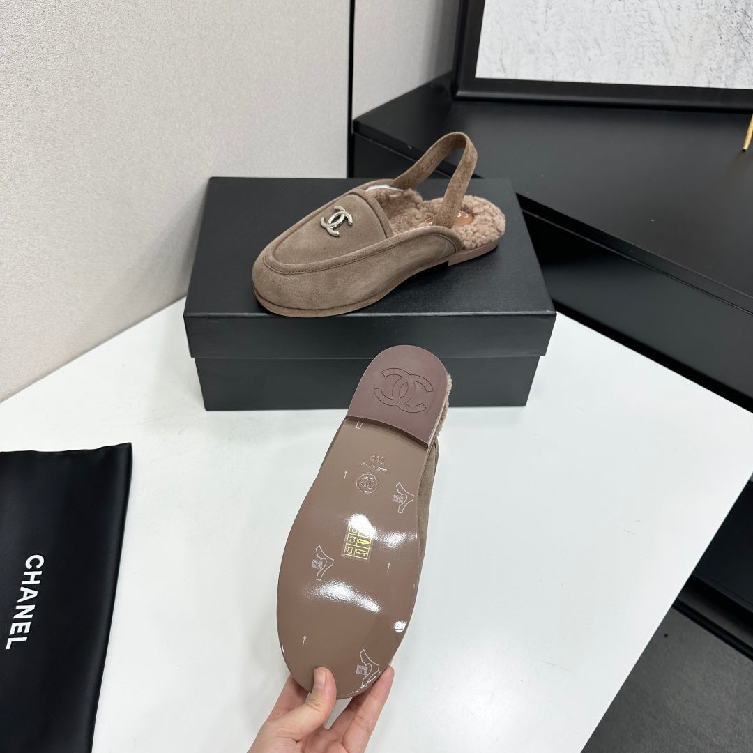 CC 26S Slingback Mules Brown Shearling Suede 147330