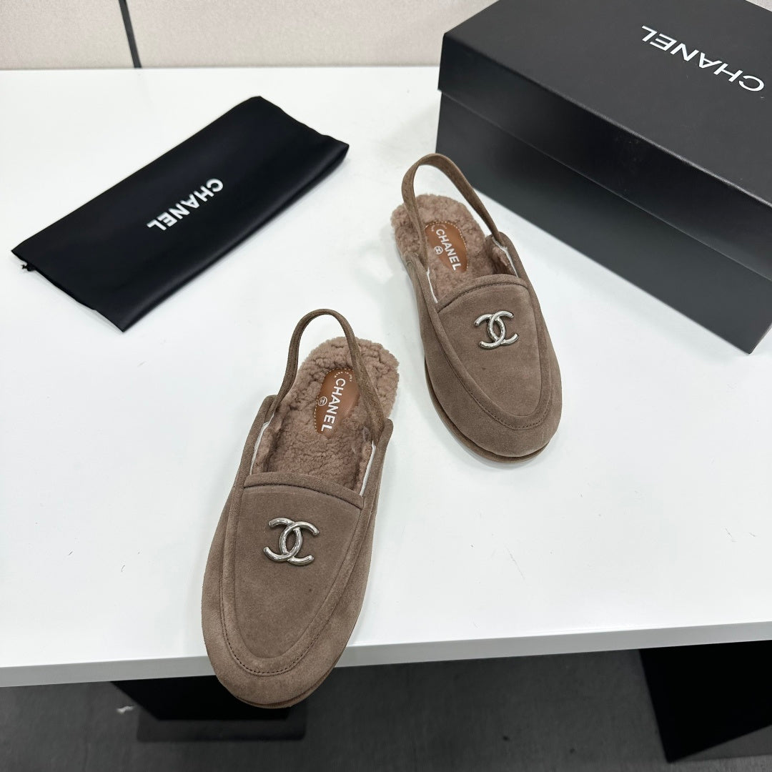 CC 26S Slingback Mules Brown Shearling Suede 147330
