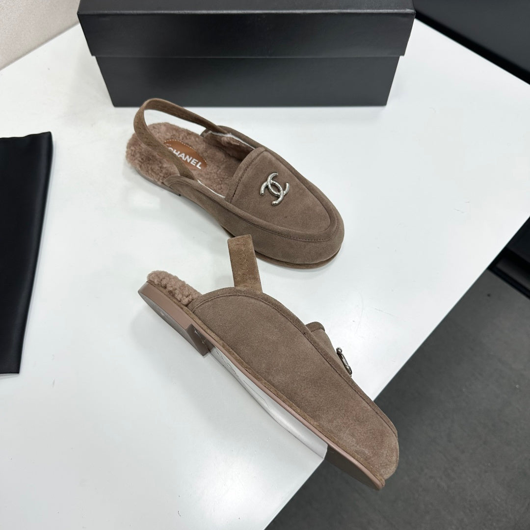 CC 26S Slingback Mules Brown Shearling Suede 147330