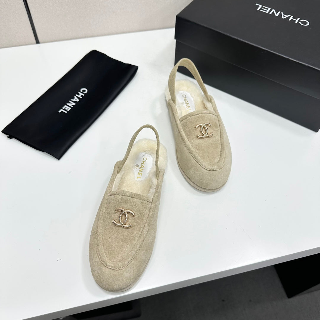 CC 26S Slingback Mules Light Beige Shearling Suede 147329