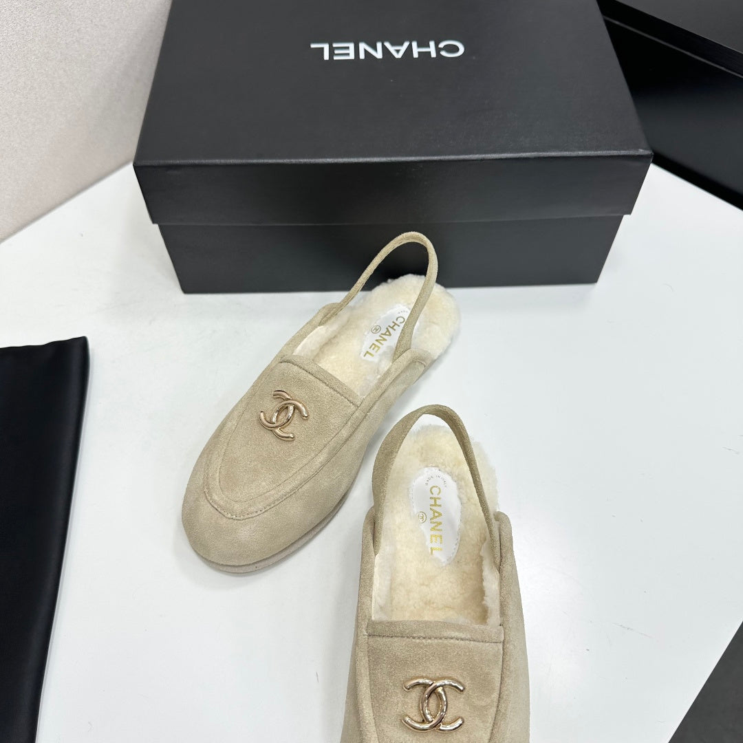 CC 26S Slingback Mules Light Beige Shearling Suede 147329