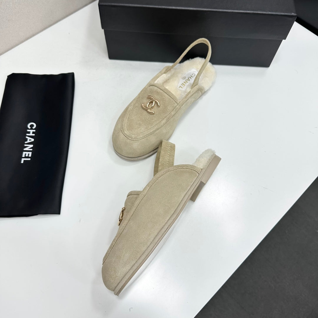 CC 26S Slingback Mules Light Beige Shearling Suede 147329