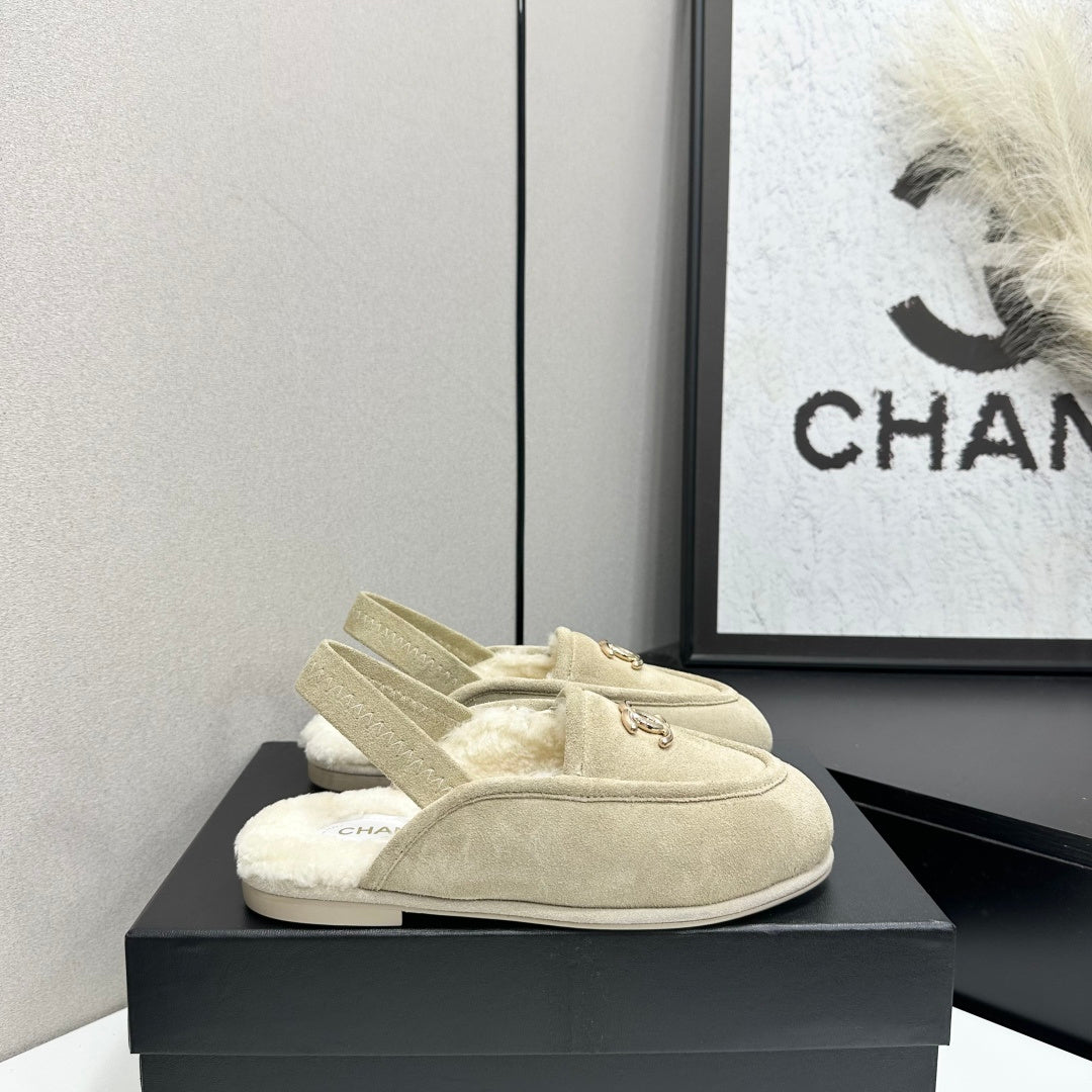 CC 26S Slingback Mules Light Beige Shearling Suede 147329