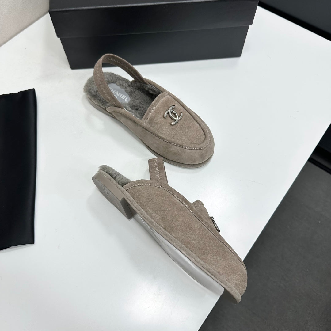 CC 26S Slingback Mules Khaki Shearling Suede 147328